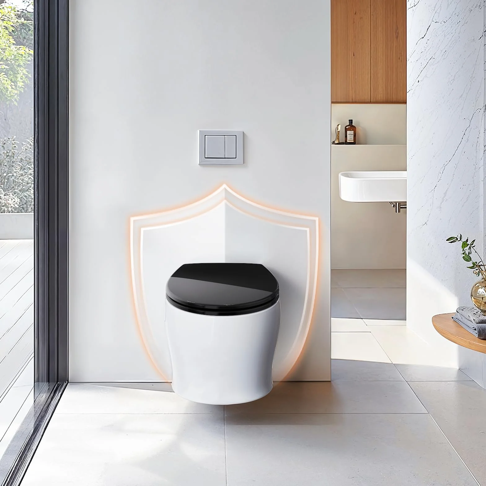Pipishell Asiento de Tapa wc, Tapas WC de inodoro con cierre suave Tapa WC de universel con un Botón de Liberación Rápida, Top Fixing O-Shaped (Negro)
