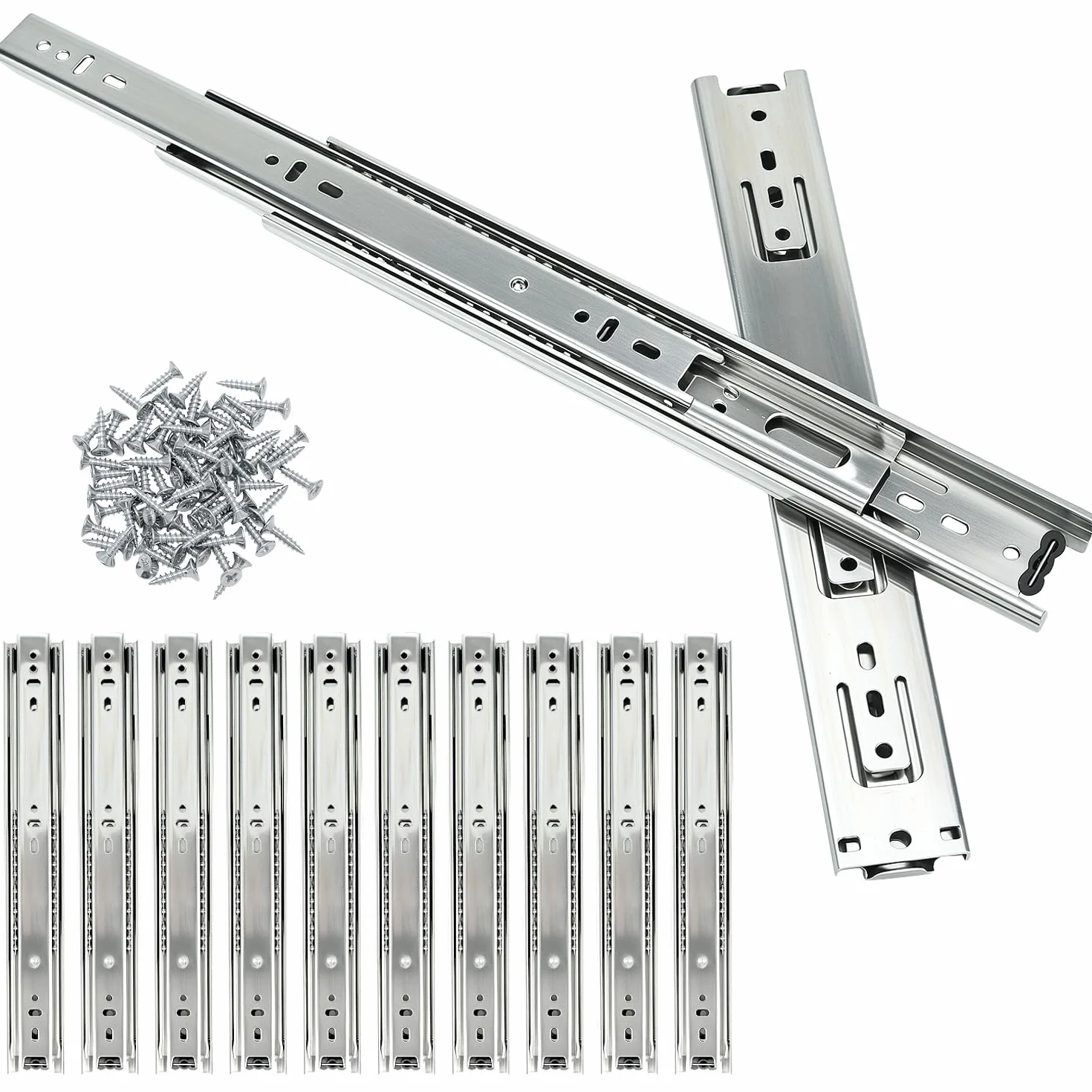 QWORK® 6 pares (12 piezas) de guías para cajones de 30 cm con cierre suave, guías para cajones con rodamientos de bolas y extensión completa, capacidad de carga de 45 kg, color plateado