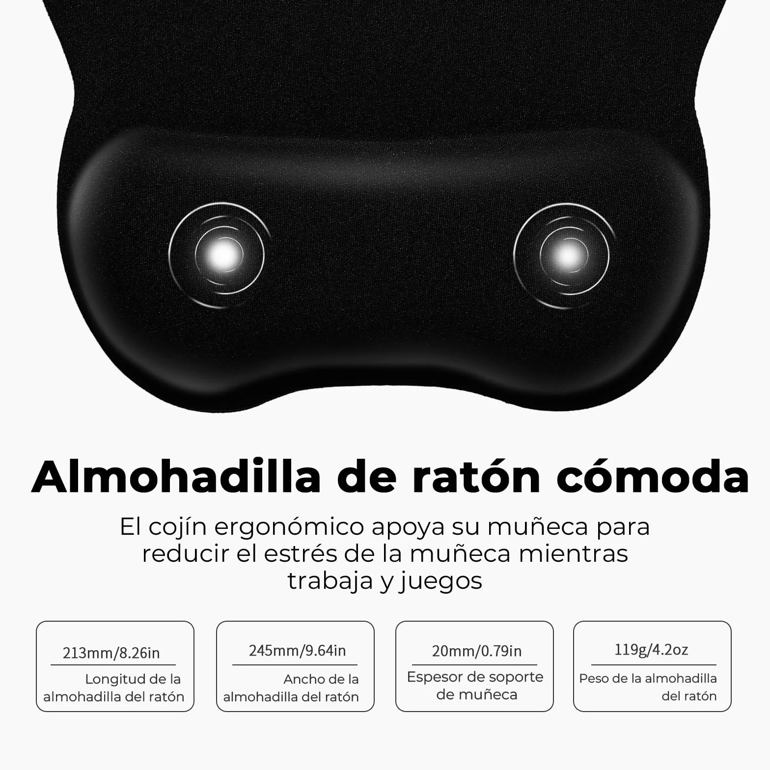 Alfombrilla Ratón Ergonómico con Reposamuñecas, Gaming Mouse Pad Tejido Licra, Base no Deslizante, Negro