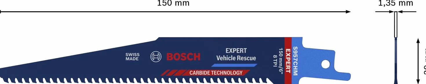 Bosch Professional 1x Hoja de sierra sable Expert `Vehicle Rescue` S 957 CHM (para Vidrio, Acero resistente, Longitud 150 mm, accesorios Sierra sable)