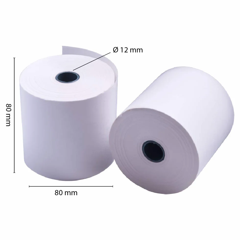 Rollos Papel Térmico 80x80x12 mm para Sumadora Impresora TPV, Sin Bisphenol A (8 unidades)