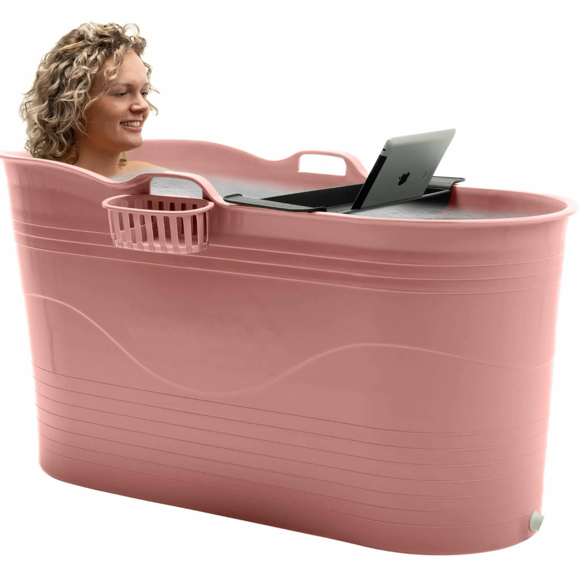HelloBath® – Bath Bucket XL (Comfort) – 122 cm – Bañera para adultos – Baño de hielo – Manguera de desagüe extensible hasta 3 m – Extras: bandeja, grifo y funda protectora - Terracota