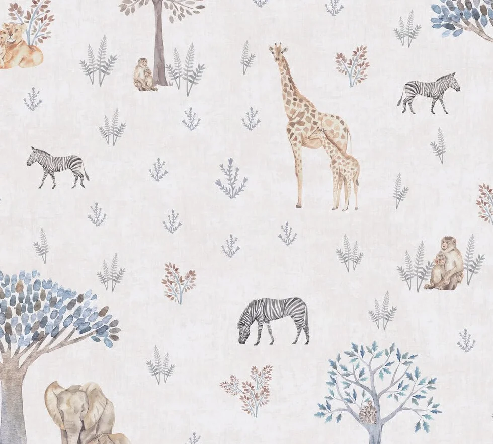 A.S. Création Lilly & Luis papel pintado no tejido con motivo para niños en beige, amarillo, gris – papel pintado animal 10,05 x 0,53 m – 771761