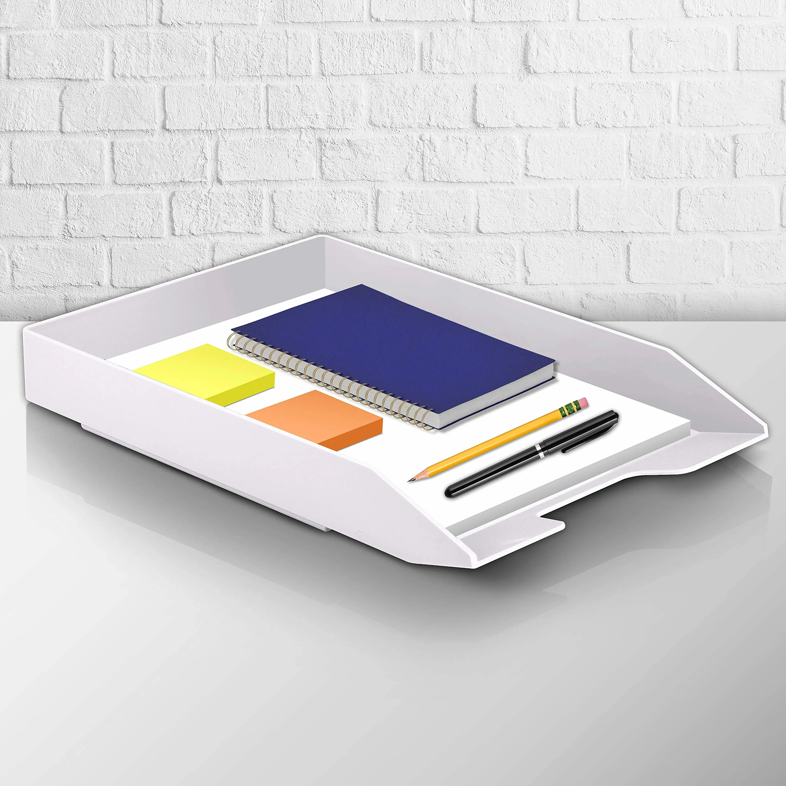 Acrimet Bandeja de Papel Apilable, Organizador de Cartas y Papeles en plastico de Carga Frontal para Oficina (Blanco, 1 Unidad)