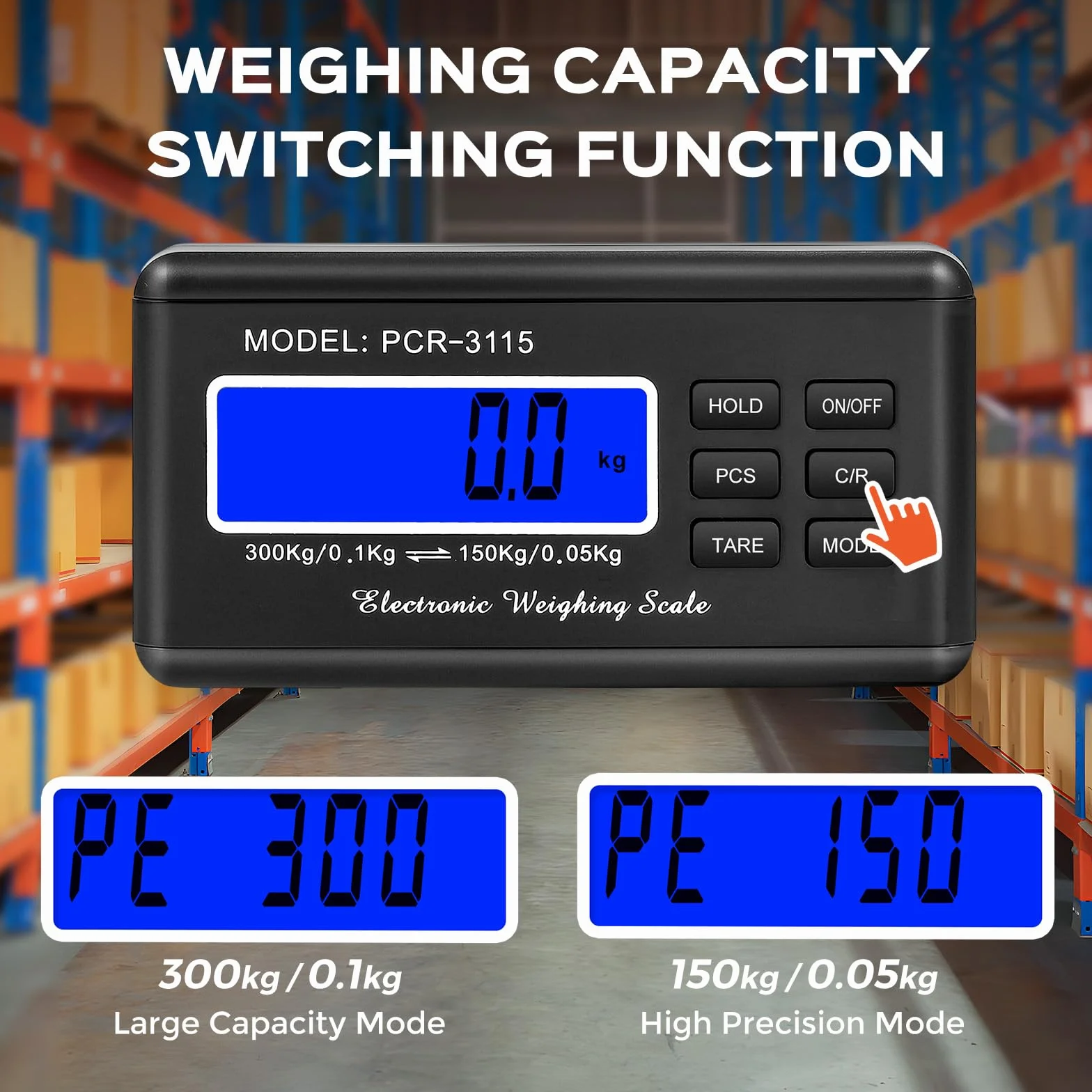 Bonvoisin Báscula para Paquetería 300kg/660lb, Pantalla LCD, Plataforma Acero Inoxidable, Doble Rango Precisión 0,1kg/0,05kg, Conmutable kg/oz/lb, Función Conteo