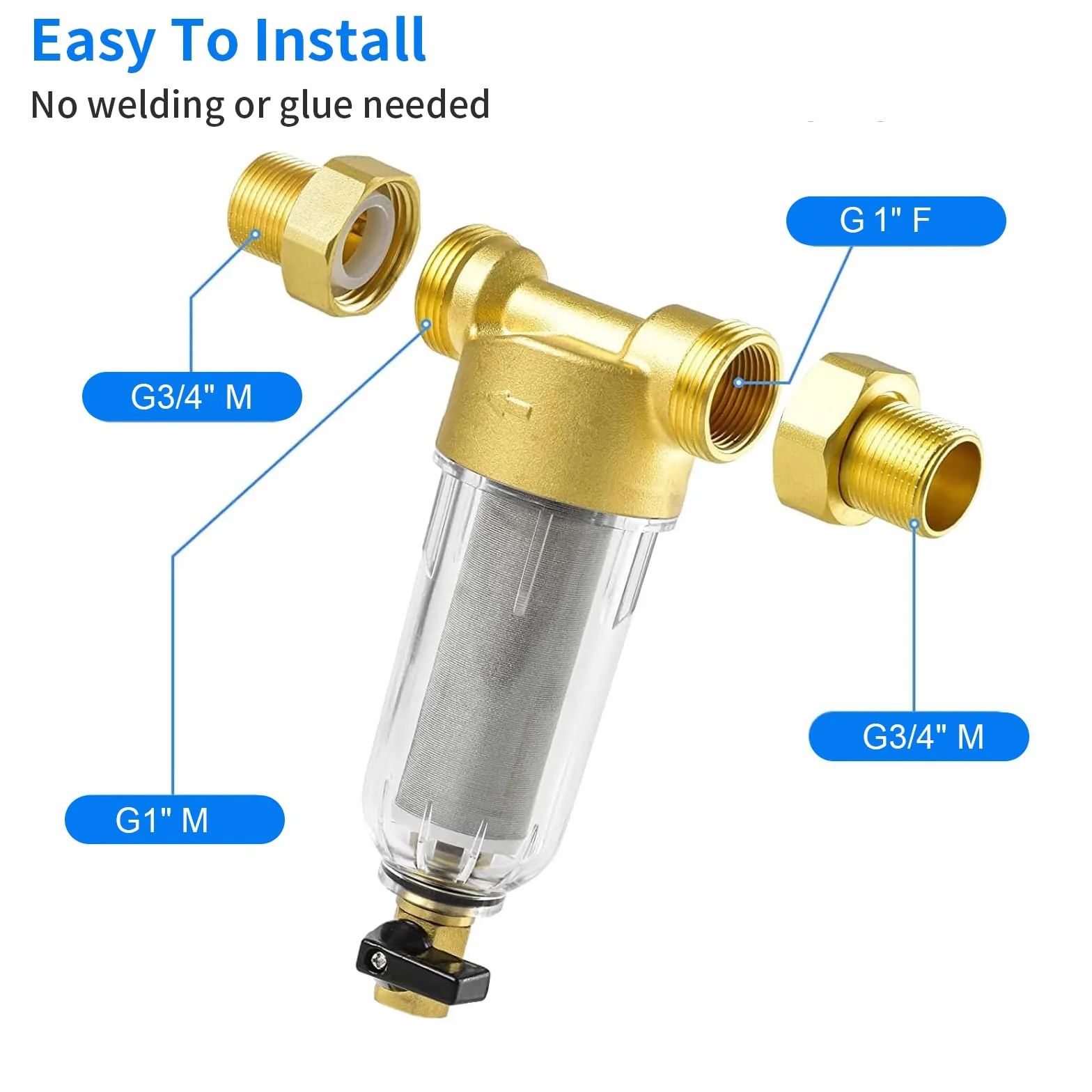 Filtro de agua con finura de filtro de 100μm, prefiltro de sedimentos filtro de sedimentos de 1 pulgada, filtro de tamiz lavable, filtros de repuesto reutilizables para manguera de agua de pozo
