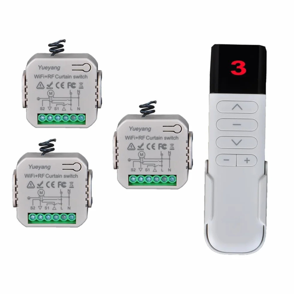 Kit interruptor de persianas WiFi inteligente (3 piezas interruptor + mando a distancia RF) – Compatible con Google Home, Alexa, App Tuya/Smart Life, control manual y remoto