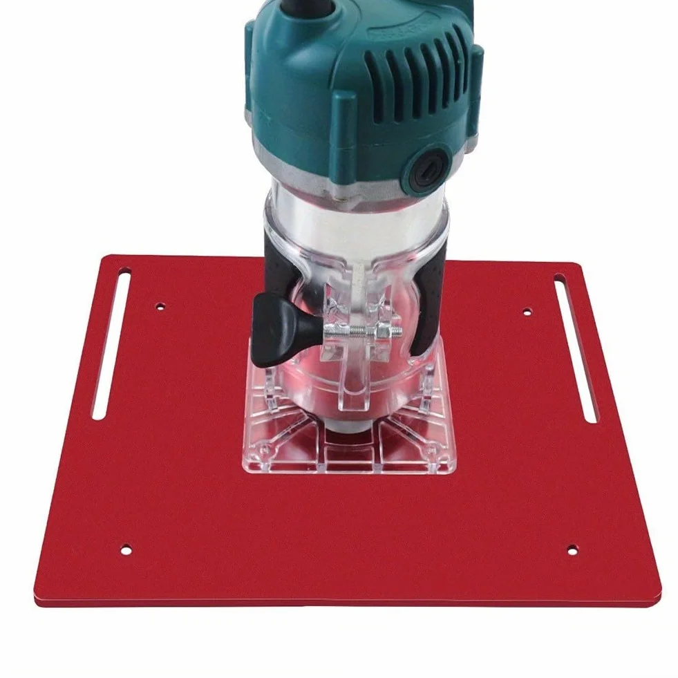 Mesa de aluminio para fresadora de carpintería, placa de inserción eléctrica de fresado de madera, 240 x 200 x 5 mm, compatible con metales blandos y madera (rojo)
