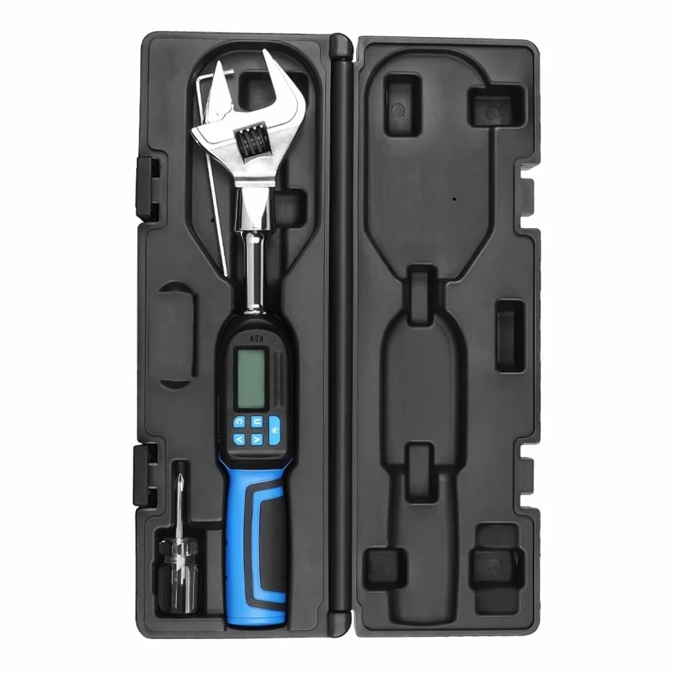Llave dinamométrica digital con rango ajustable de 6,8 a 135 Nm, LED y sonido, registro de datos, precisión de ± 2%, acero al cromo vanadio para automoción