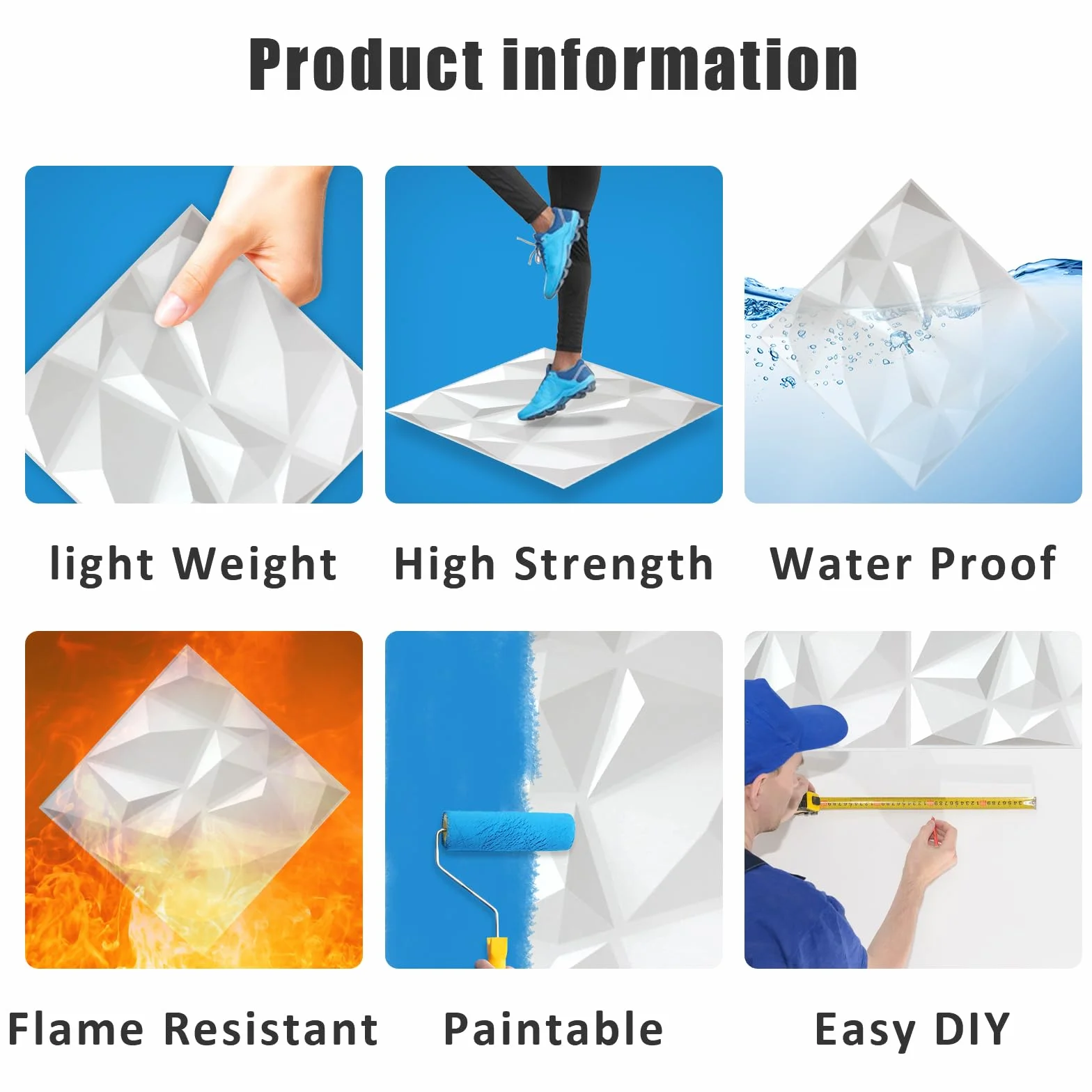 Paneles de pared 3D,30 * 30cm,PVC de alta rigidez,impermeable,resistente al calor, inodoro,blanco mate, para decoración de paredes interiores en sala de estar,dormitorio,vestíbulo