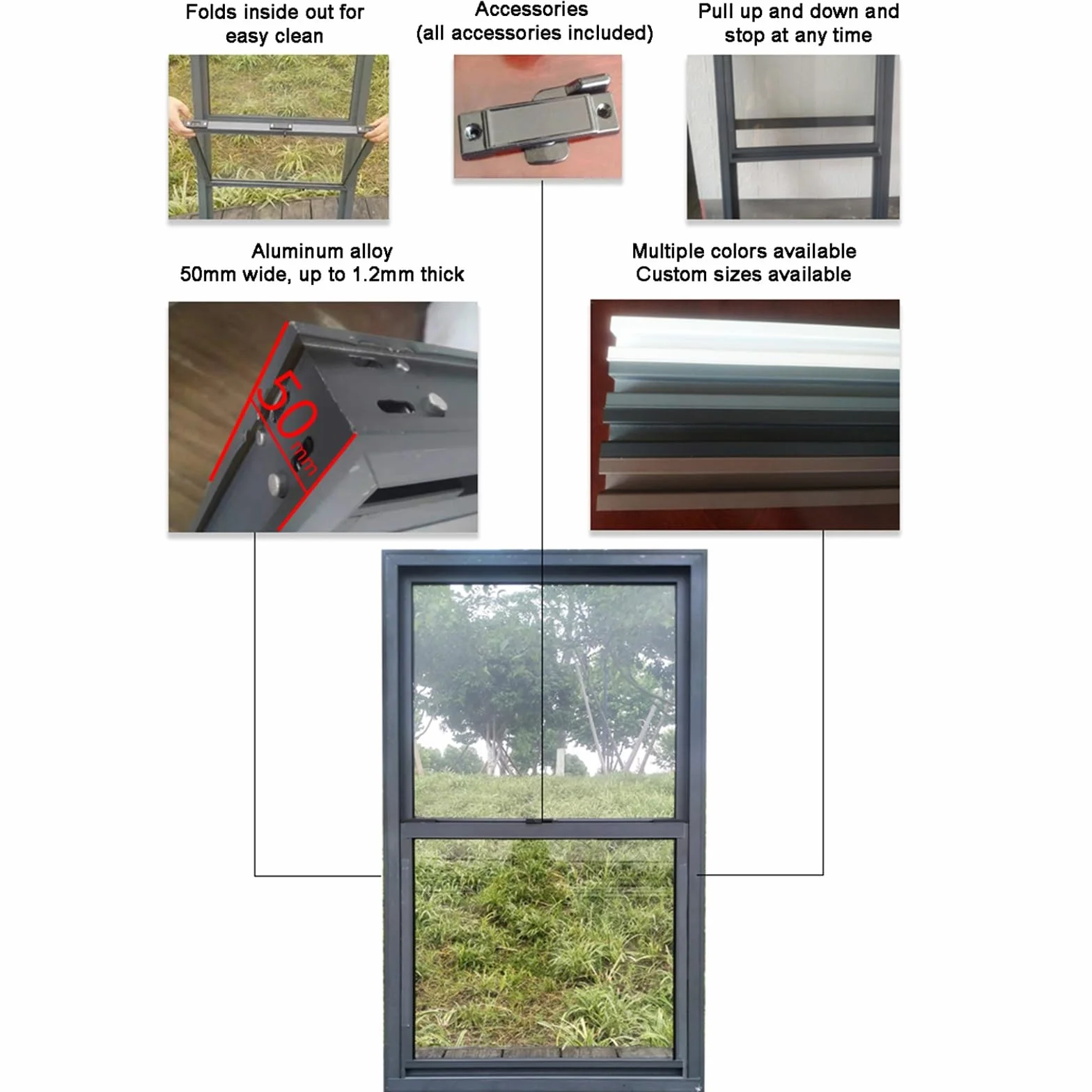 Ventana Corrediza Vertical, Montaje Empotrado Aleación De Aluminio Arriba Y Abajo Ventana Corrediza Con Mosquitera Y Vidrio Para Graneros/casas De Juegos/gallineros