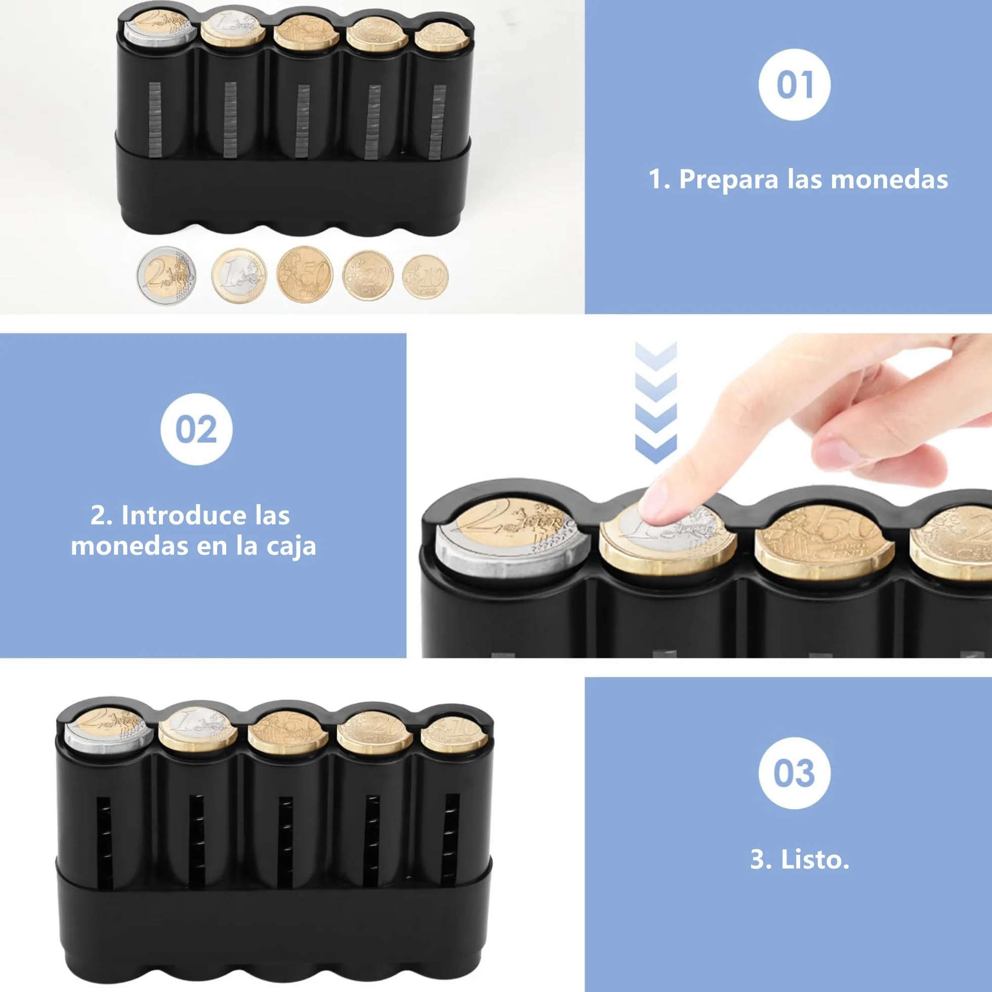 Portamonedas Clasificador Profesional Organizador de Monedas Duradero Negro