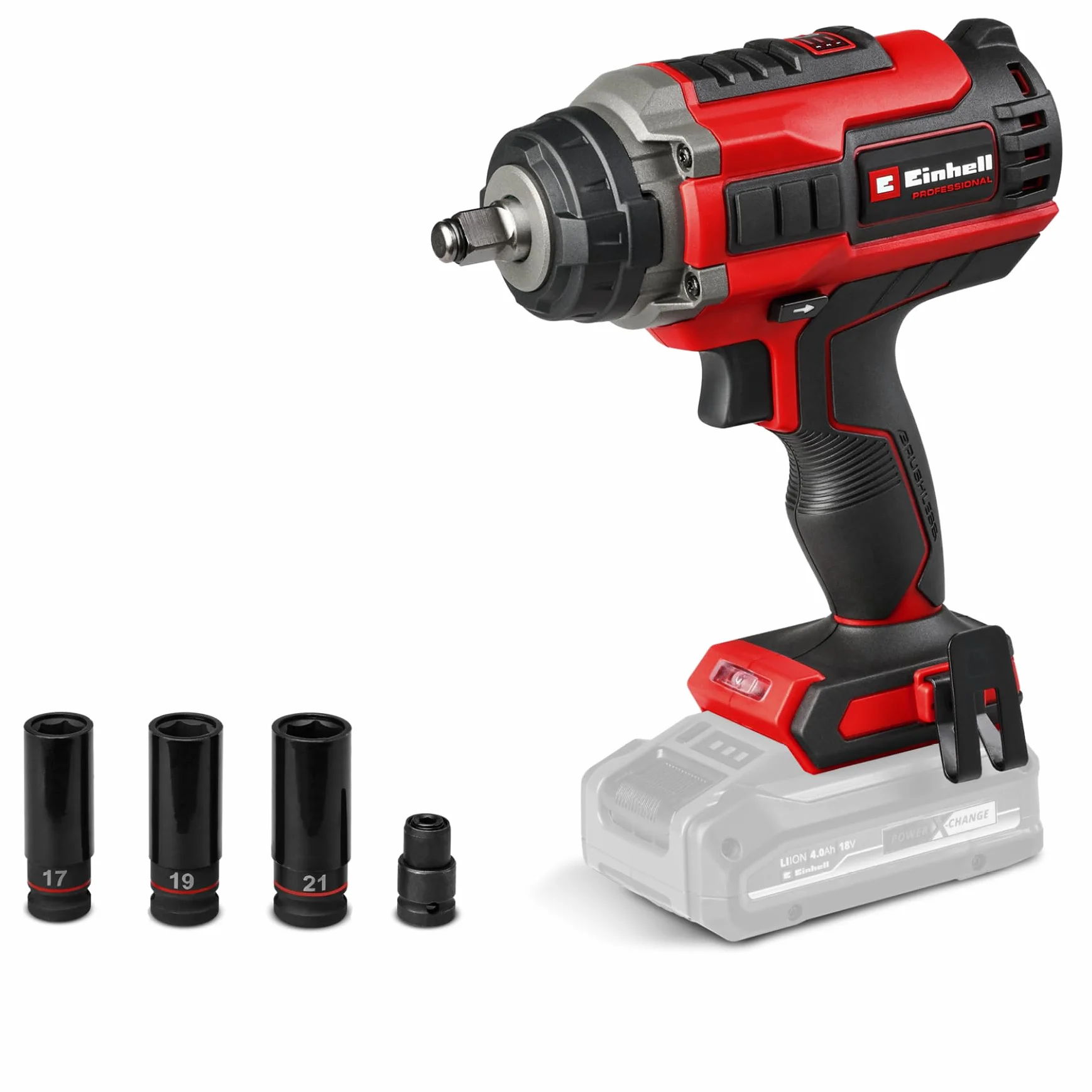 Einhell Professional Atornillador de impacto con batería IMPAXXO 18/450 Power X-Change (18 V, 450 Nm, 3 niveles de potencia, sin escobillas, recepción de 1/2", incl. set de tuercas, sin batería)