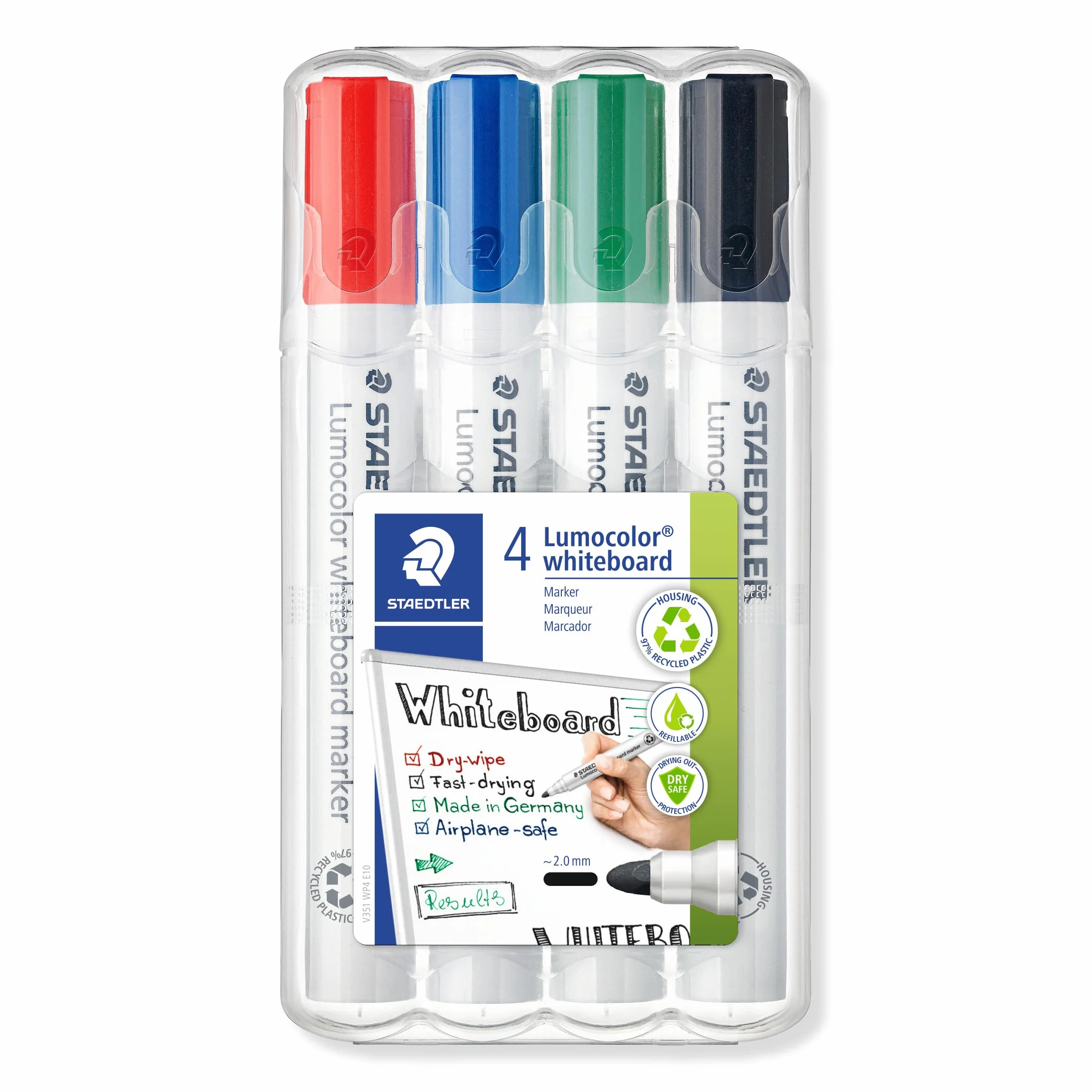 Staedtler Lumocolor 351 WP4 Rotuladores para pizarra blanca inodoro secado rápido recargable 4 colores