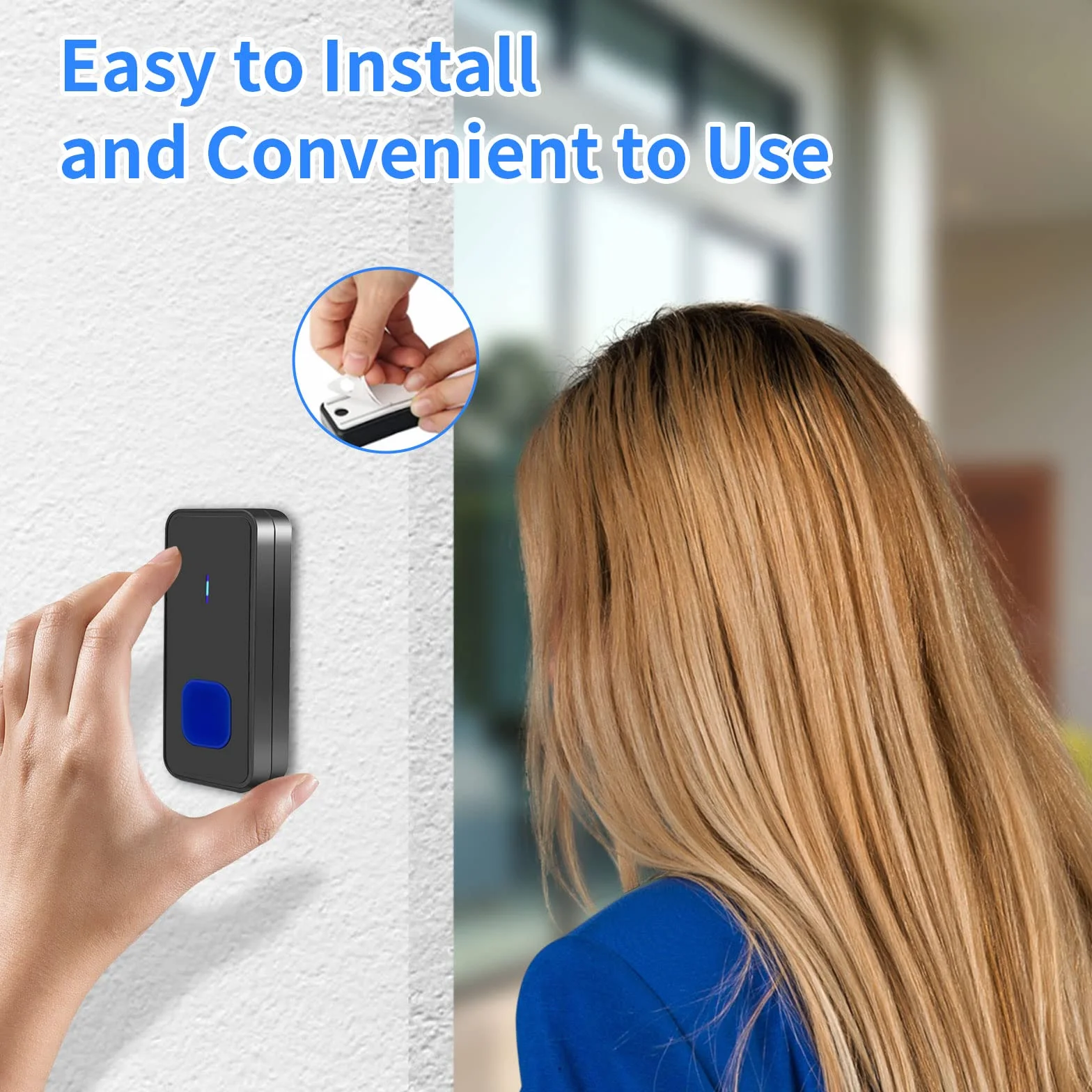 Timbre Inalámbrico Exterior Impermeable，Alcance 1000FT Impermeable IP55 Kit de Timbre Inalambrico, 55 Melodías en 5 Niveles de Volumen, Indicador LED para el Hogar Oficina Hotel de Emergencia, Negro