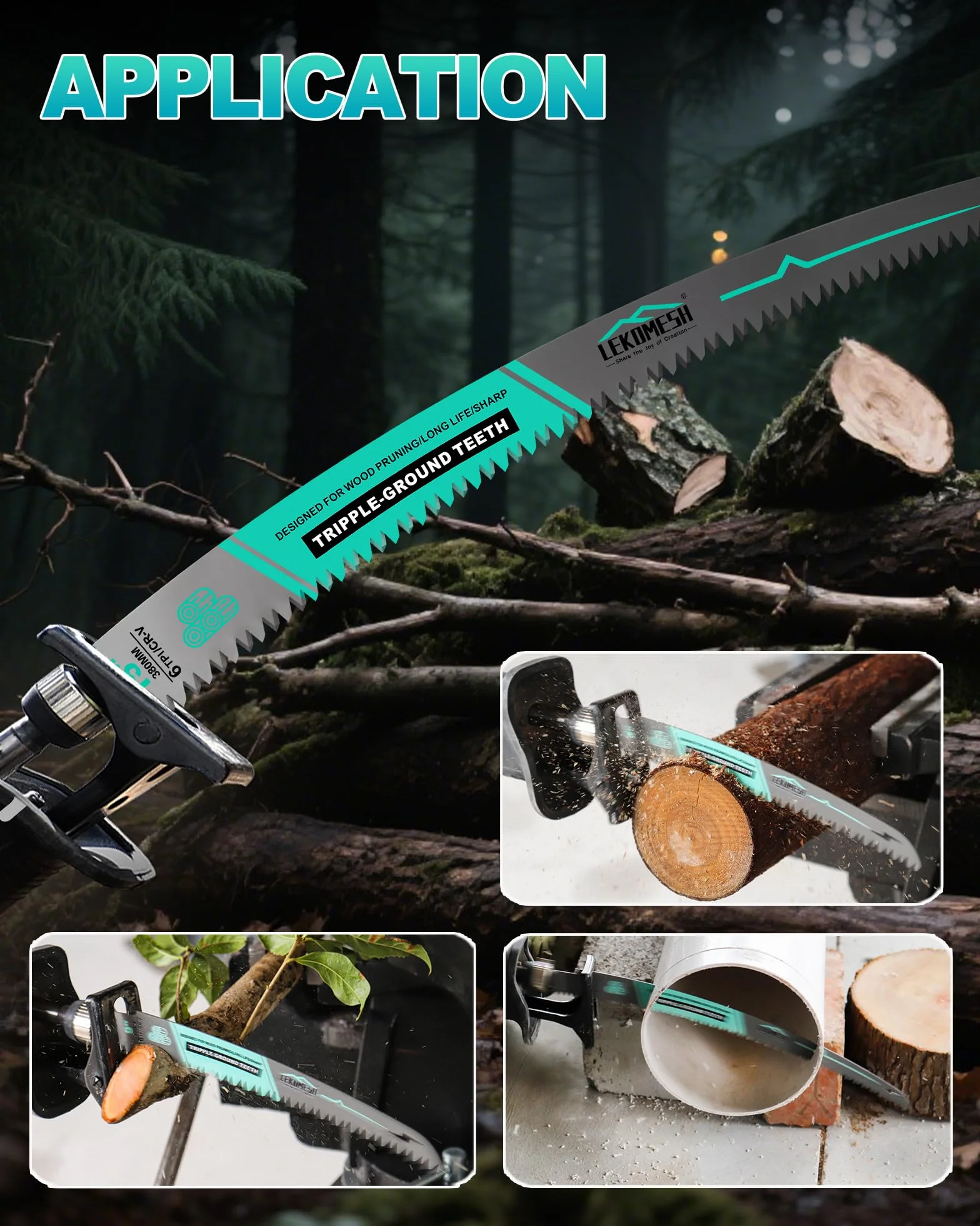 Hojas de sierra alternantes de dientes japoneses de 380 mm, 4 unidades, hojas de sierra de poda de madera de borde curvo 6TPI para podar árboles, cortar madera, cuchillas de sable Cr-V.