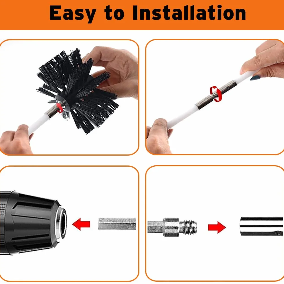 Kit de Cepillo Limpieza Chimenea, Cepillo para Limpiar Chimeneas con 18 Varillas Flexibles, 2 Cabeza de Cepilloy de Ø100mm, 1 Cepillo de Madera para Tuberías de Caldera, Tubos de Ventilación