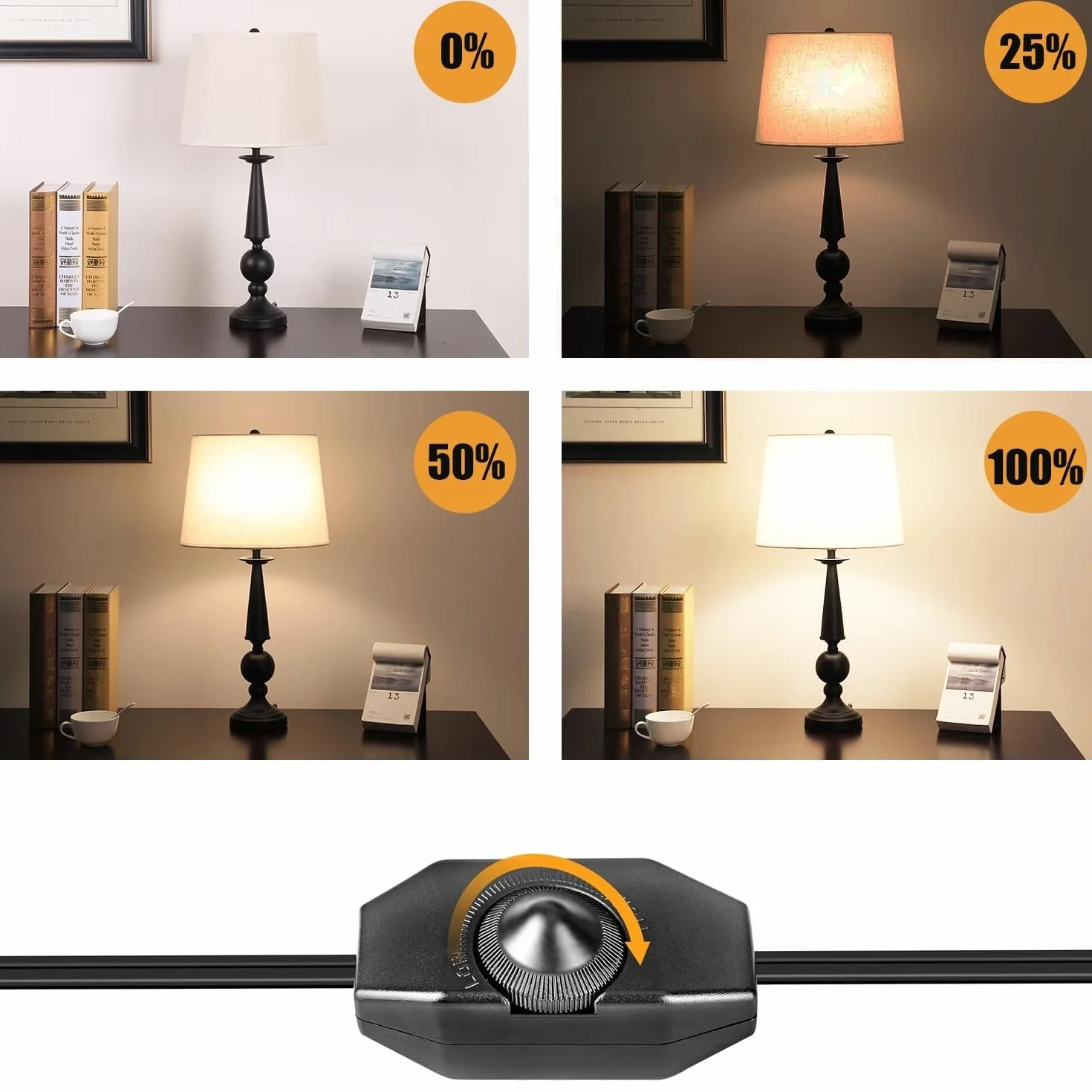TECHZOCO Potenciómetro regulador de luz con Interruptor, Dimmer LED, Interruptor regulador intensidad, Atenuador de luz, Apto para 60W, 230 Voltios, Conexión por soldadura, PVC, Negro