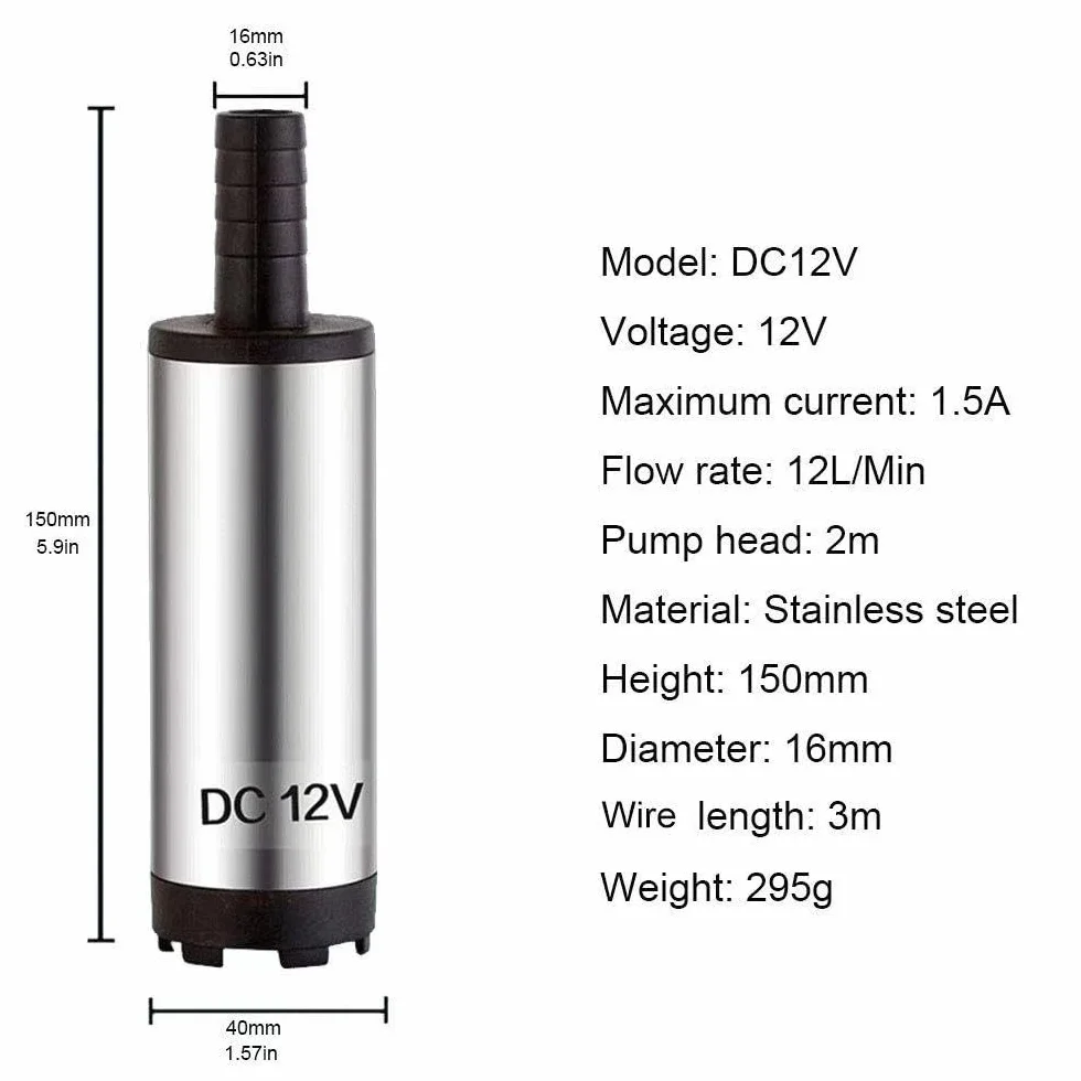 Bomba sumergible 12V de acero inoxidable para diesel/agua/queroseno