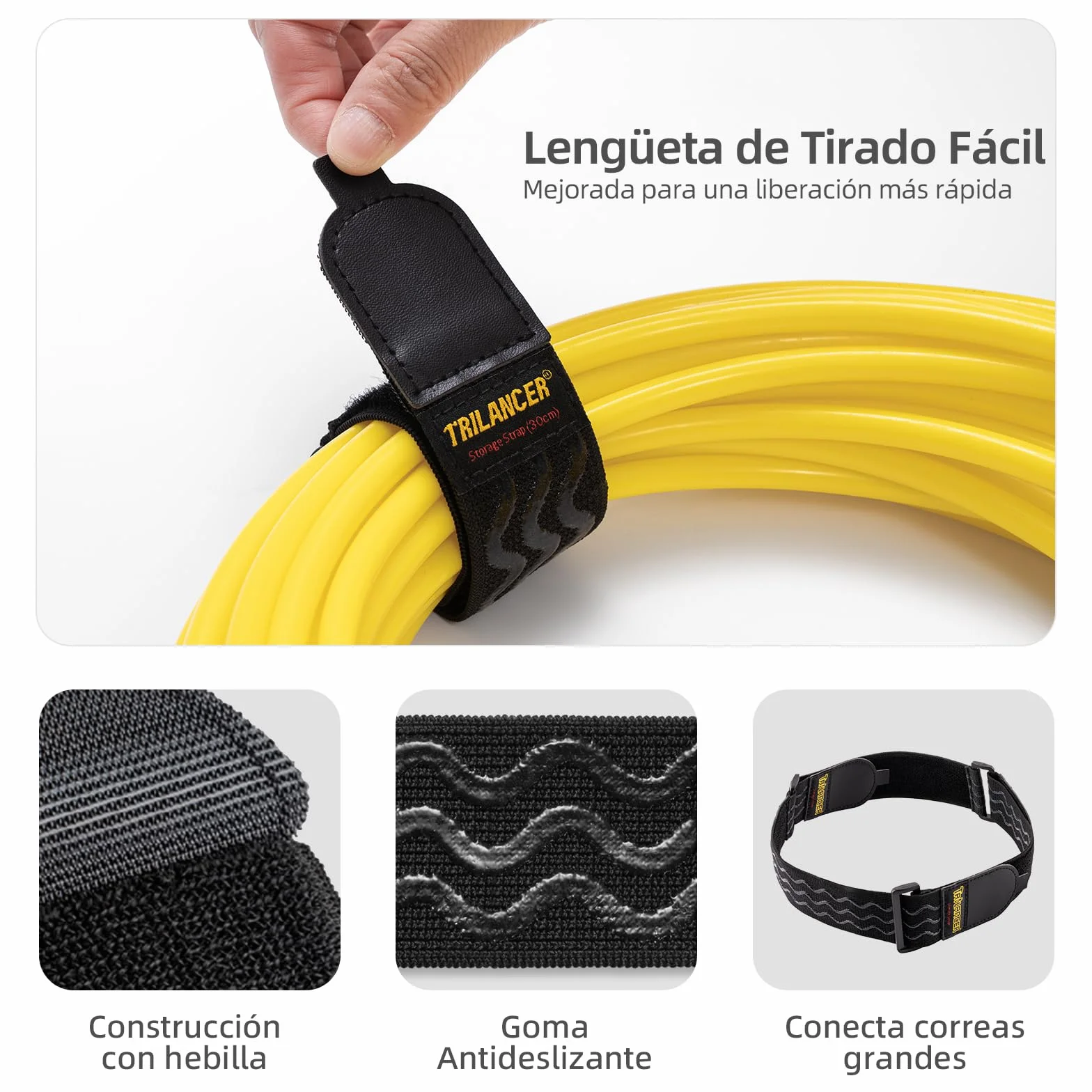 Trilancer Correas de Cincha Elástica con Tiras Antideslizantes,30 cm x 3.8cm (Pack de 8) Correas con Hebilla Multiusos con Lengüeta de Tirado Fácil para Cables,Cuerdas,Mangueras, Bicicletas,Pantalones