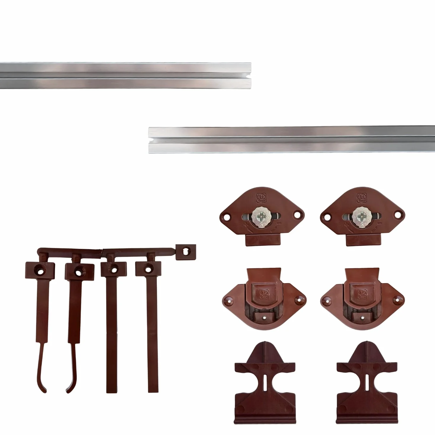 INDAUX Sistema de herrajes para puerta corredera para 1 o 2 puertas. Peso máximo de la puerta: 55 kg. Opción suave (1 puerta, sin cierre amortiguado)