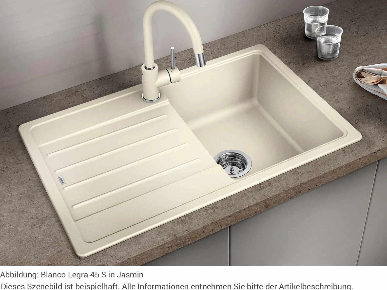 BLANCO LEGRA 45 S – Fregadero Rectangular de Granito para Armarios Bajos de 45 cm de Ancho – De SILGRANIT – Blanco – 522203