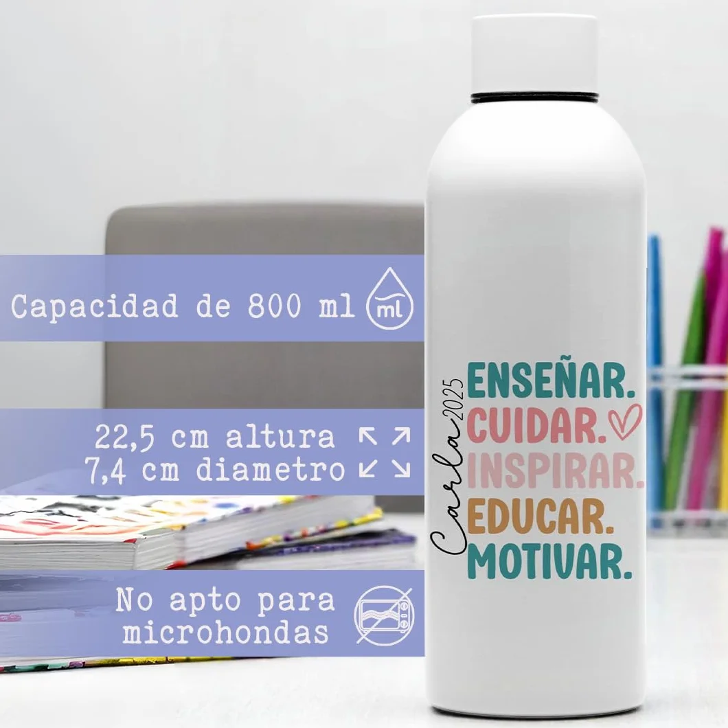 Evyre Regalo Fin de Curso Profesores Tote Bag Botella térmica Profesora Personalizado Maestra Infantil
