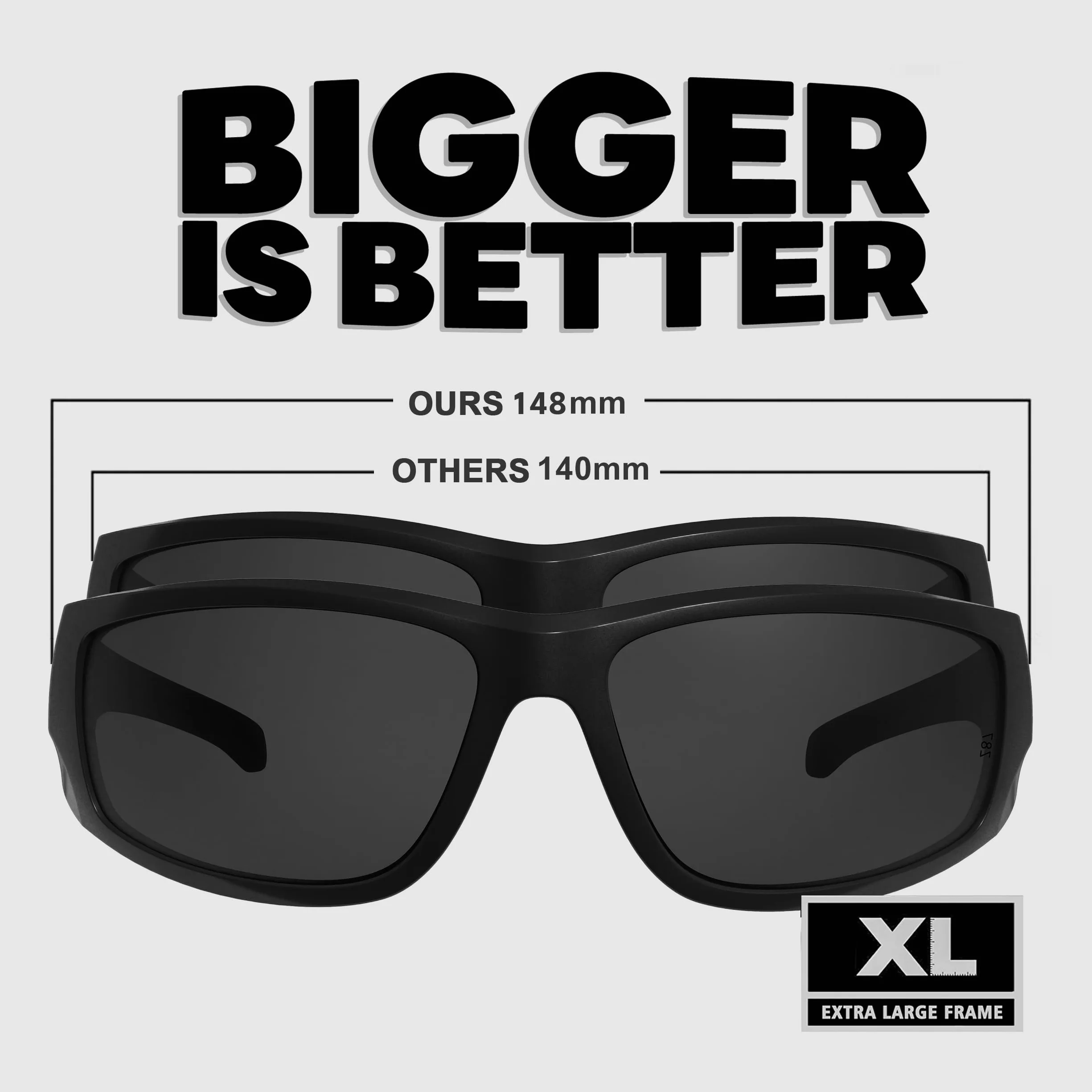 WISTON Gafas de sol envolventes XL Z87 para cabezas grandes, hombres y mujeres, TR90 superoscuras, ultraligeras, UV400, protección de seguridad W8707