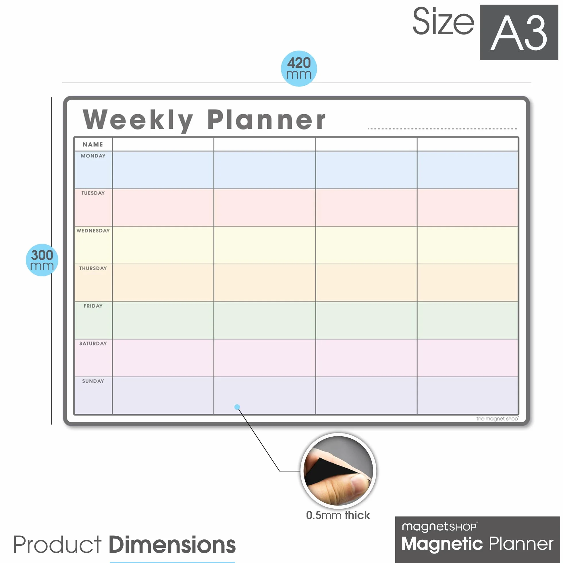 TMS Agenda semanal magnética A3 | Pizarra blanca personalizable para tareas y planificación de comidas | 4 bolígrafos magnéticos 42x30cm