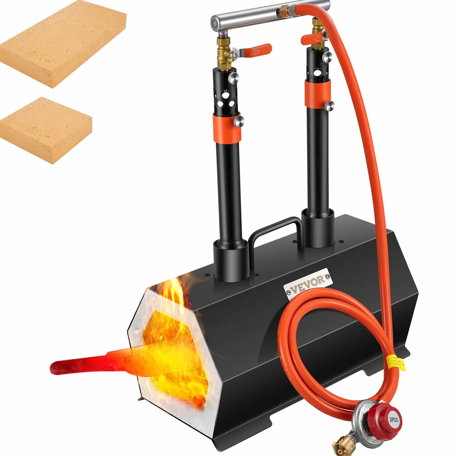 VEVOR Forja de Propano de Gas 400 x 215 x 190 mm Forja de Cuchillos de Propano Horno de Forja Hexágono con 2 Quemadores, Alta Compatibilidad, Impresionante Aislamiento y Protección para Herreros
