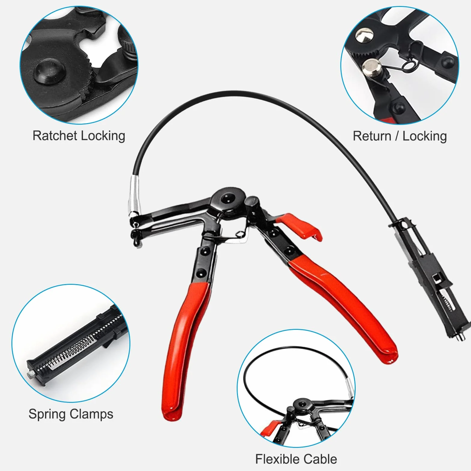 3 Piezas Alicates Abrazaderas Coche, Juego Alicates para Abrazaderas de Manguera con Cuello Recto, alicates circlip con Banda de Resorte con Eje de Alambre, Alicates Abrazaderas de Manguera con Bisel
