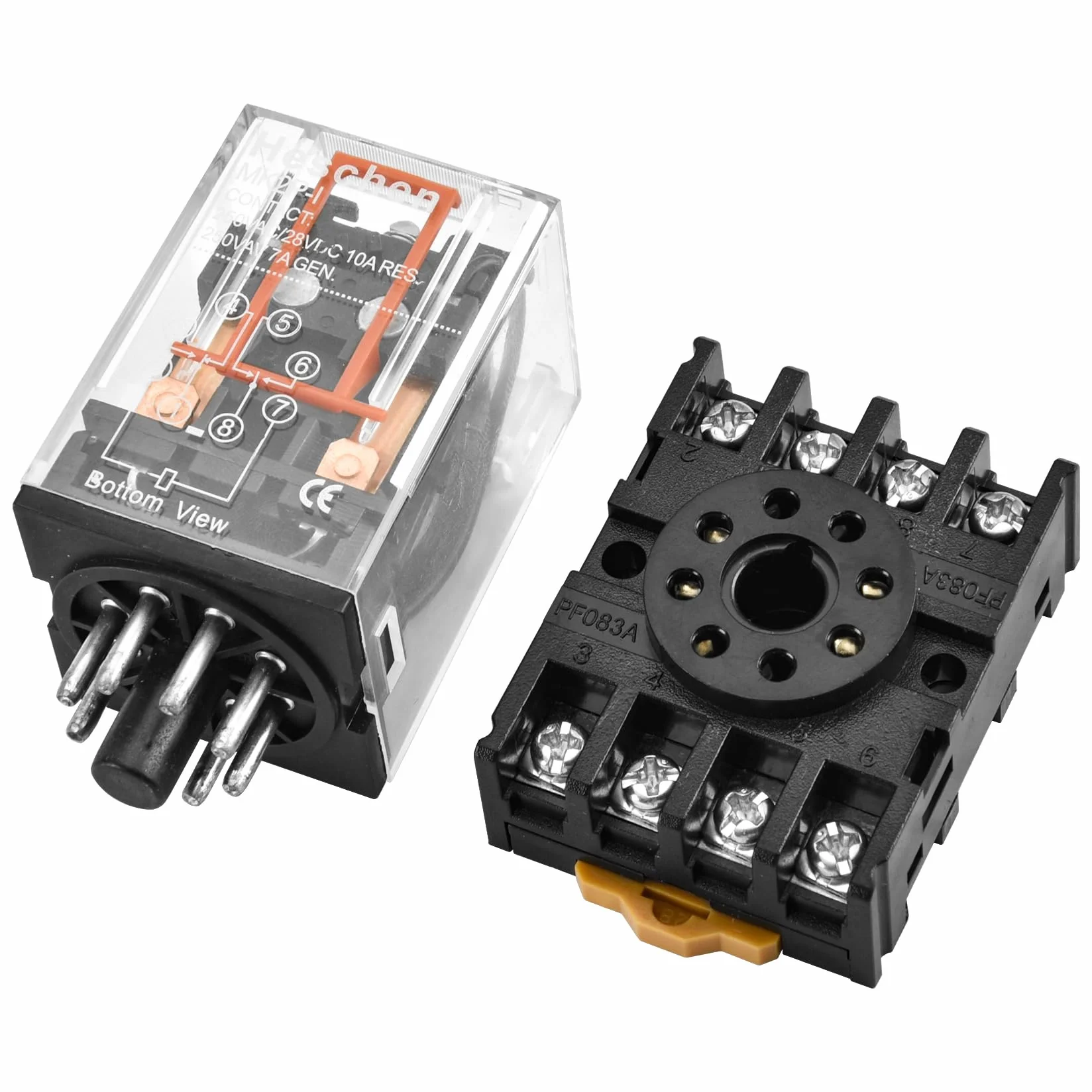 Heschen Gereral Relais MK2P-I DC 12V Bobina DPDT 8 pines con conector terminal enchufable PYF83A