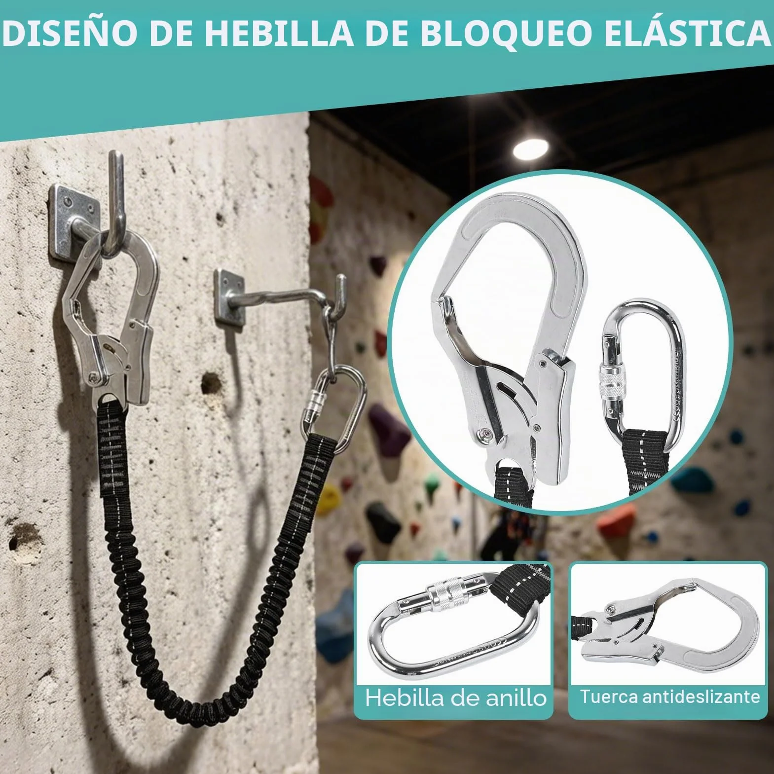 Cordón de seguridad con gancho a presión de 25 KN, correa de seguridad resistente, protección contra caídas, absorción de golpes, elástica, retráctil, arnés de correa de árbol de escalada