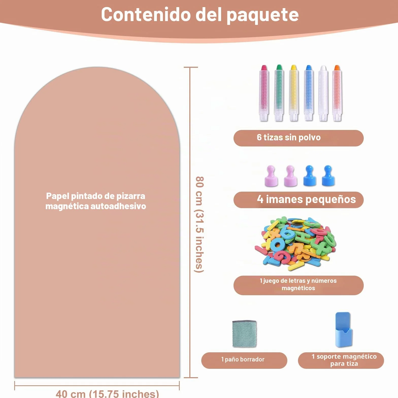 Pizarra Magnética Adhesiva de Pared 80 x 40 cm – Pizarra Negra Borrable en Seco con Tizas, Imanes y Paño (Rosado)