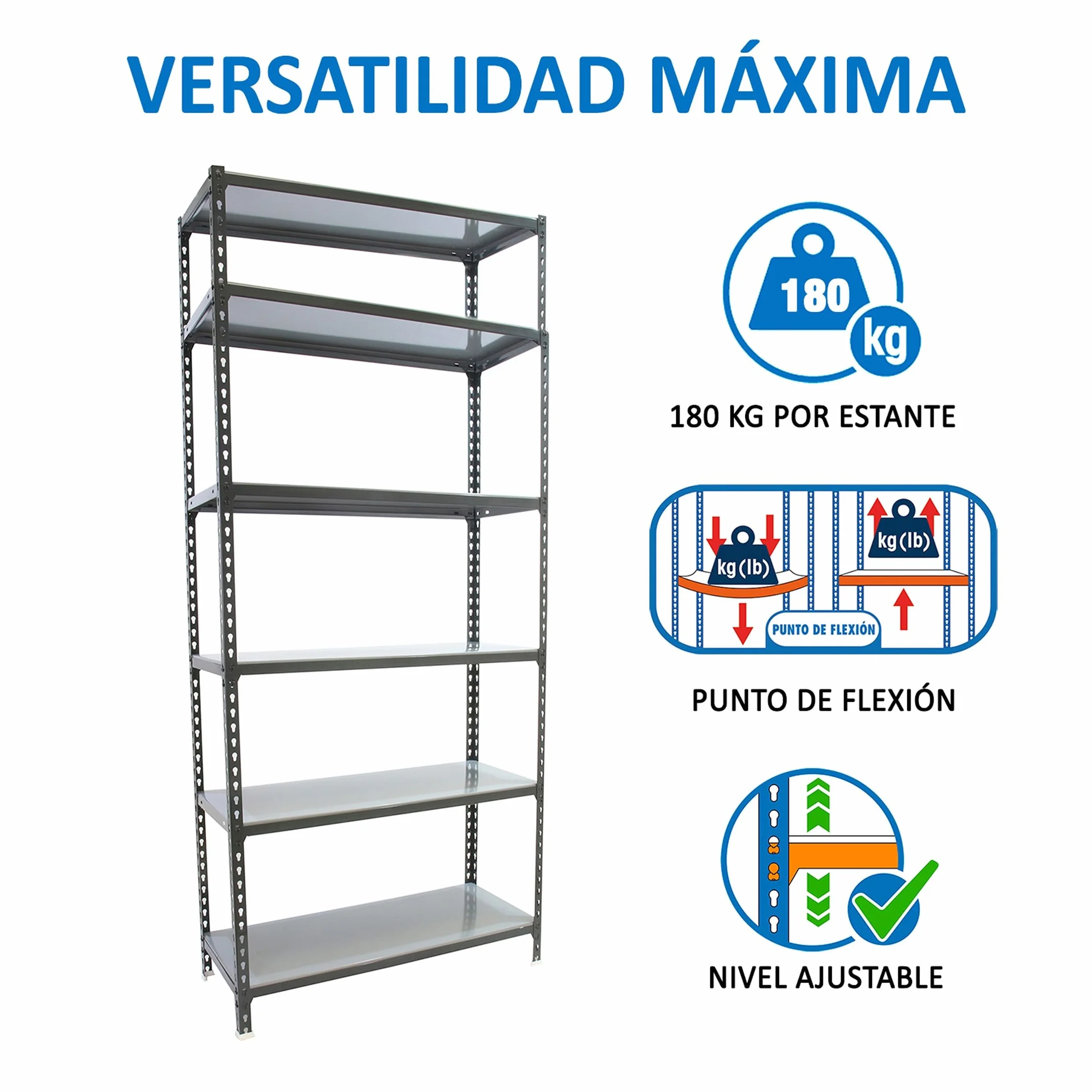 Simon Rack Estanterias Metalicas, 2500x800x500 mm, 6 Baldas de Metal, 180 kg de Punto Flexión, Estanterias Almacenaje, Antracita/Galva - Simonclick