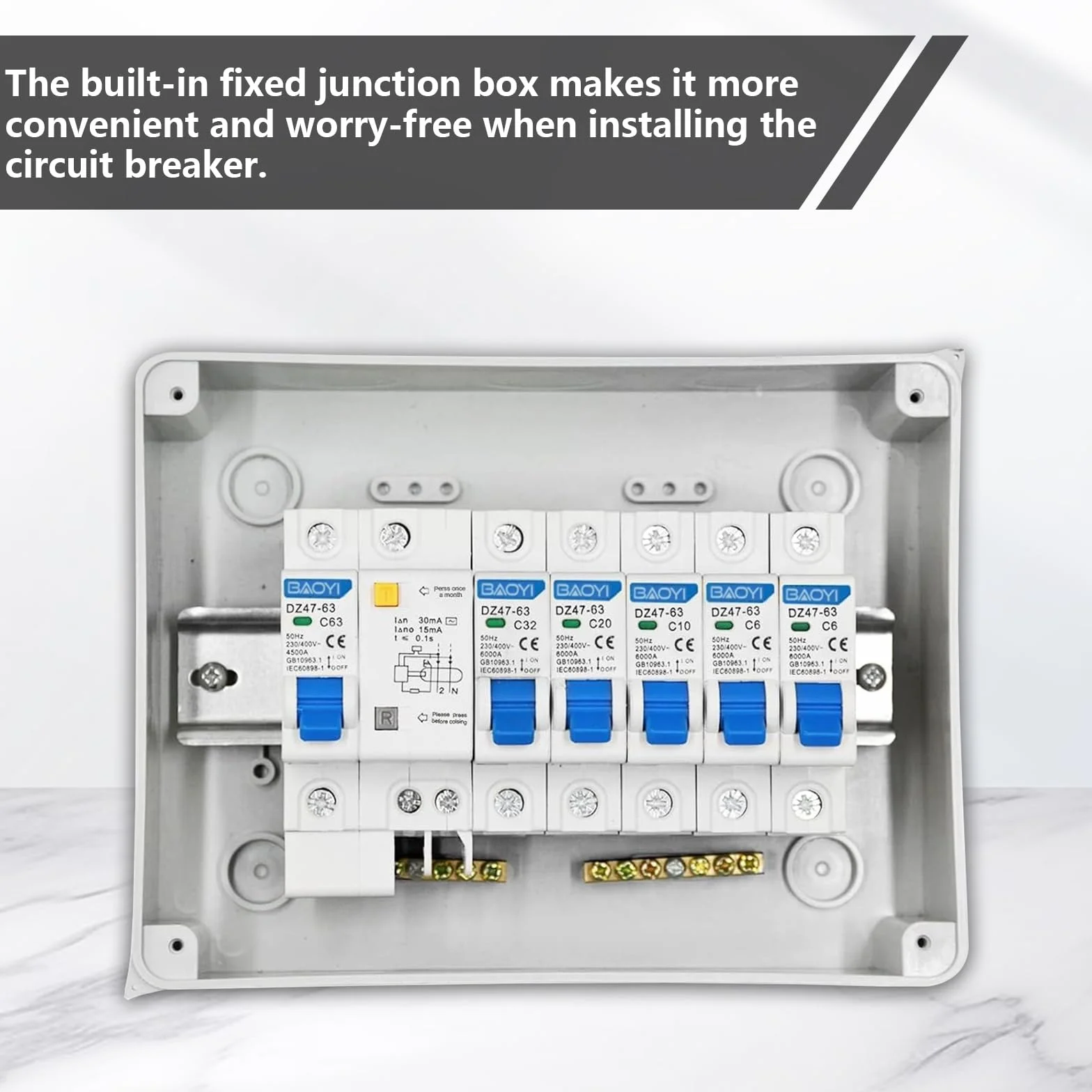 Caja de Distribución, Caja Eléctrica Impermeable IP65, Caja de Fusibles de Superficie Disyuntor de 63 A, Caja de Distribución Impermeable, Interruptor de Aire 2x6A+1x10A+1x20A+1x32A