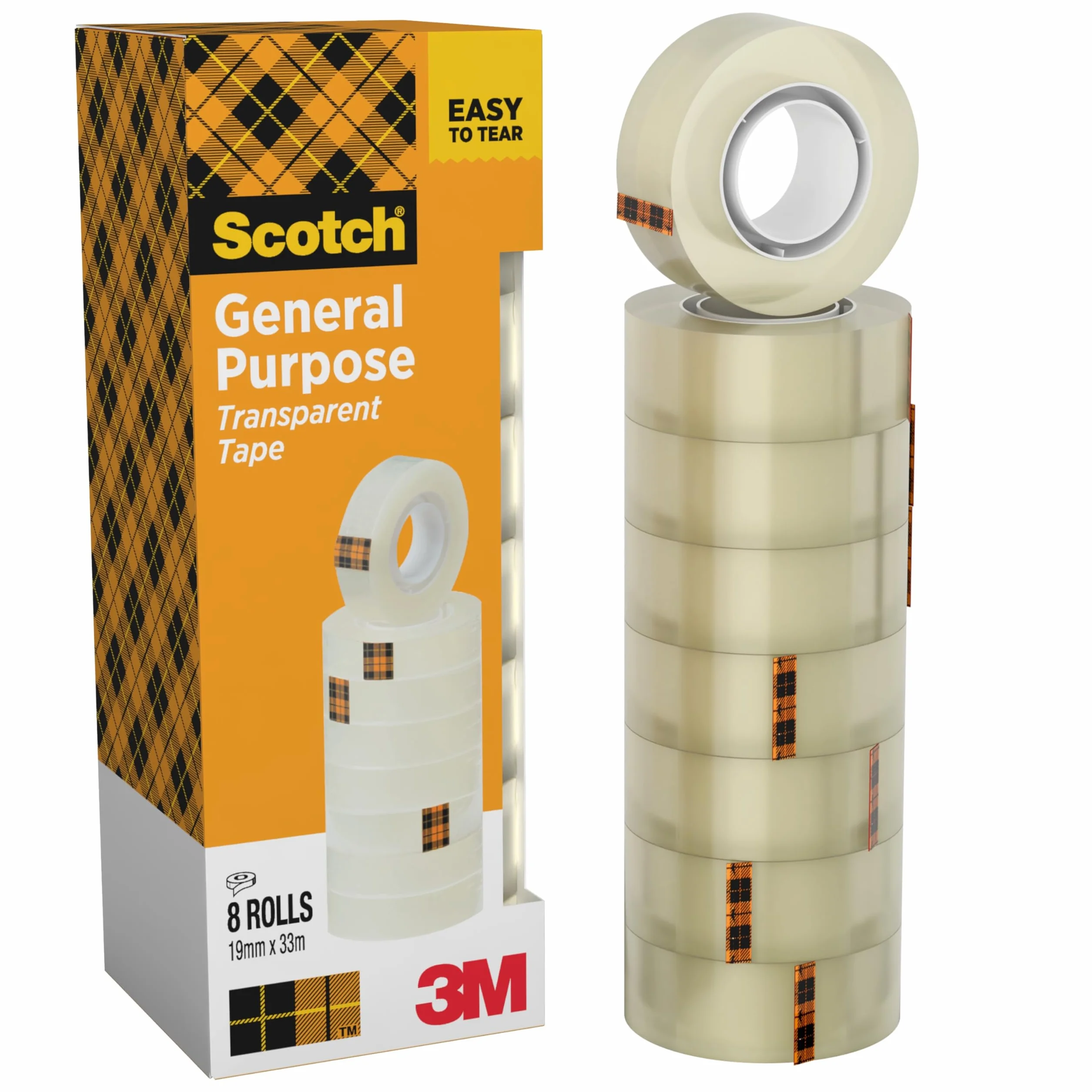 Scotch Cinta Adhesiva Transparente 19mm x 33m 8 Rollos
