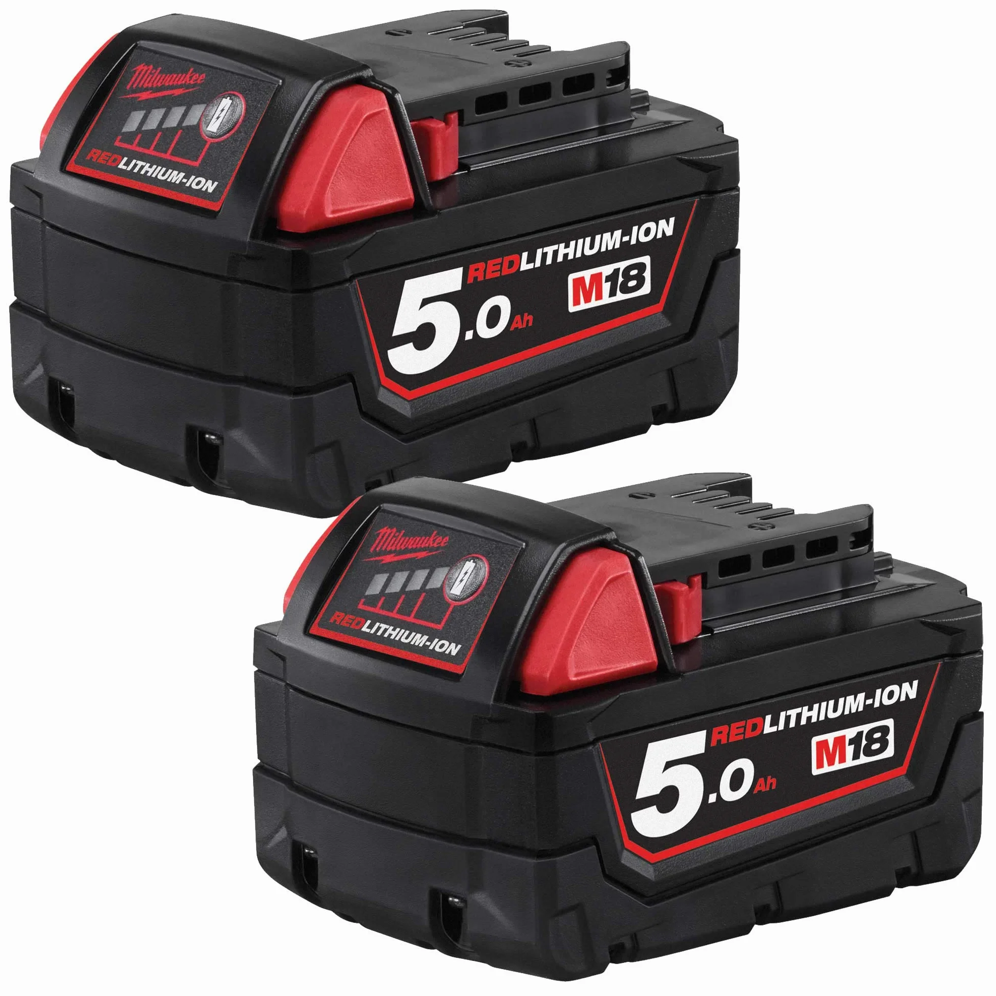 Milwaukee Pilas M18B5 18V 5Ah, 2 Unidades, 18 V, Color Rojo