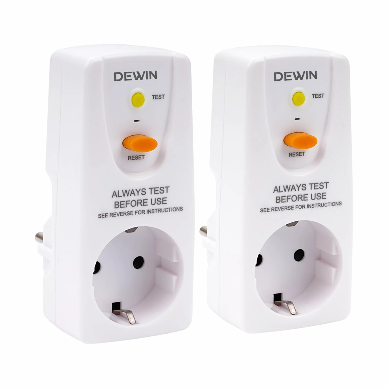 Interruptor Diferencial Enchufe 10mA, Paquete de 2 Interruptor de Corriente Residual antifugas y choques eléctricos, Toma de Corriente de Seguridad con Protección GFCI, 230V 16A