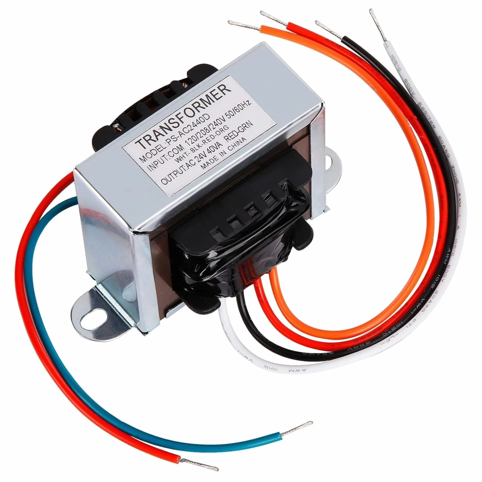 Transformador de control monofásico 24 V 40 VA para HVAC HVAC Horno Calefacción Climatización Voltaje de entrada 120/208/240V 50/60Hz Clase de aislamiento B Carcasa de metal Plata Compacto
