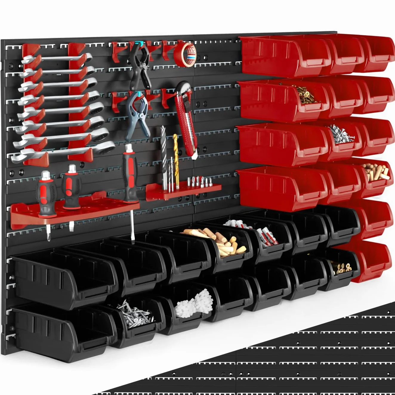 tectake® Organizador de Herramientas con Panel Herramientas Pared y Organizador de Tornillos para Taller Bricolaje, Estantería con Cajas para Tornillos - 1 Estantería