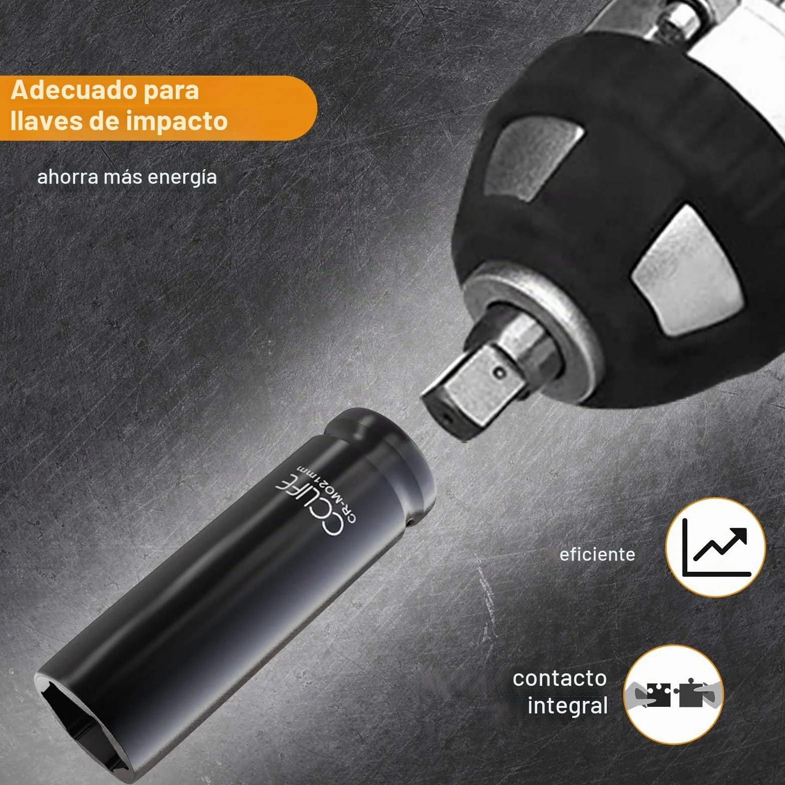 CCLIFE Juego de 16 piezas Llaves de Vaso Impacto 1/2" Vasos de Impacto Largos Cr-Mo 10-32mm