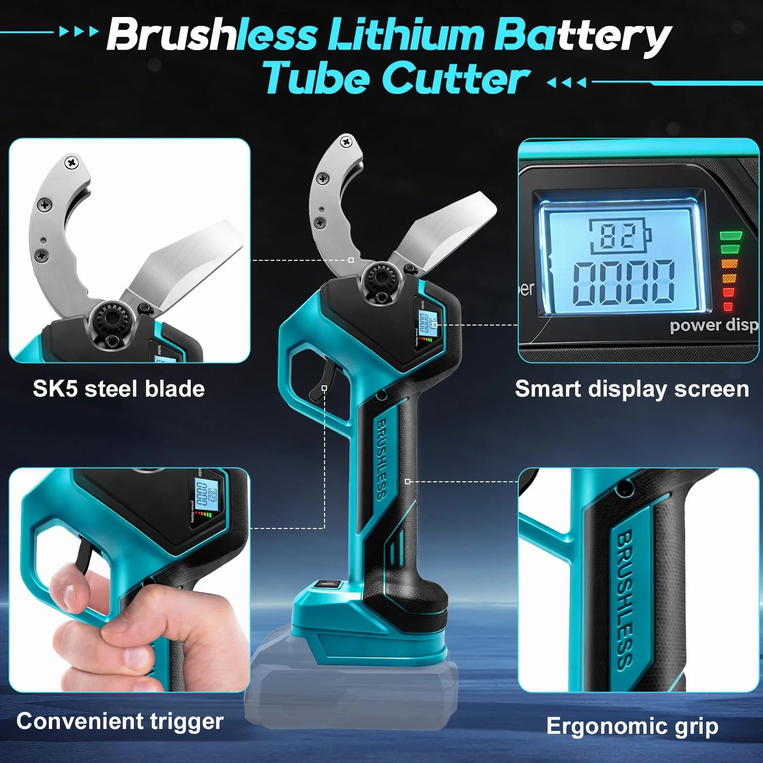 Cortatubos Eléctrico Inalámbrico Compatible con Makita 18V, Tijera Eléctrica de Litio con Motor Brushless para PVC, PPR, PE, PEX y Tubos de Plástico, Capacidad 50 mm (Sin Batería)