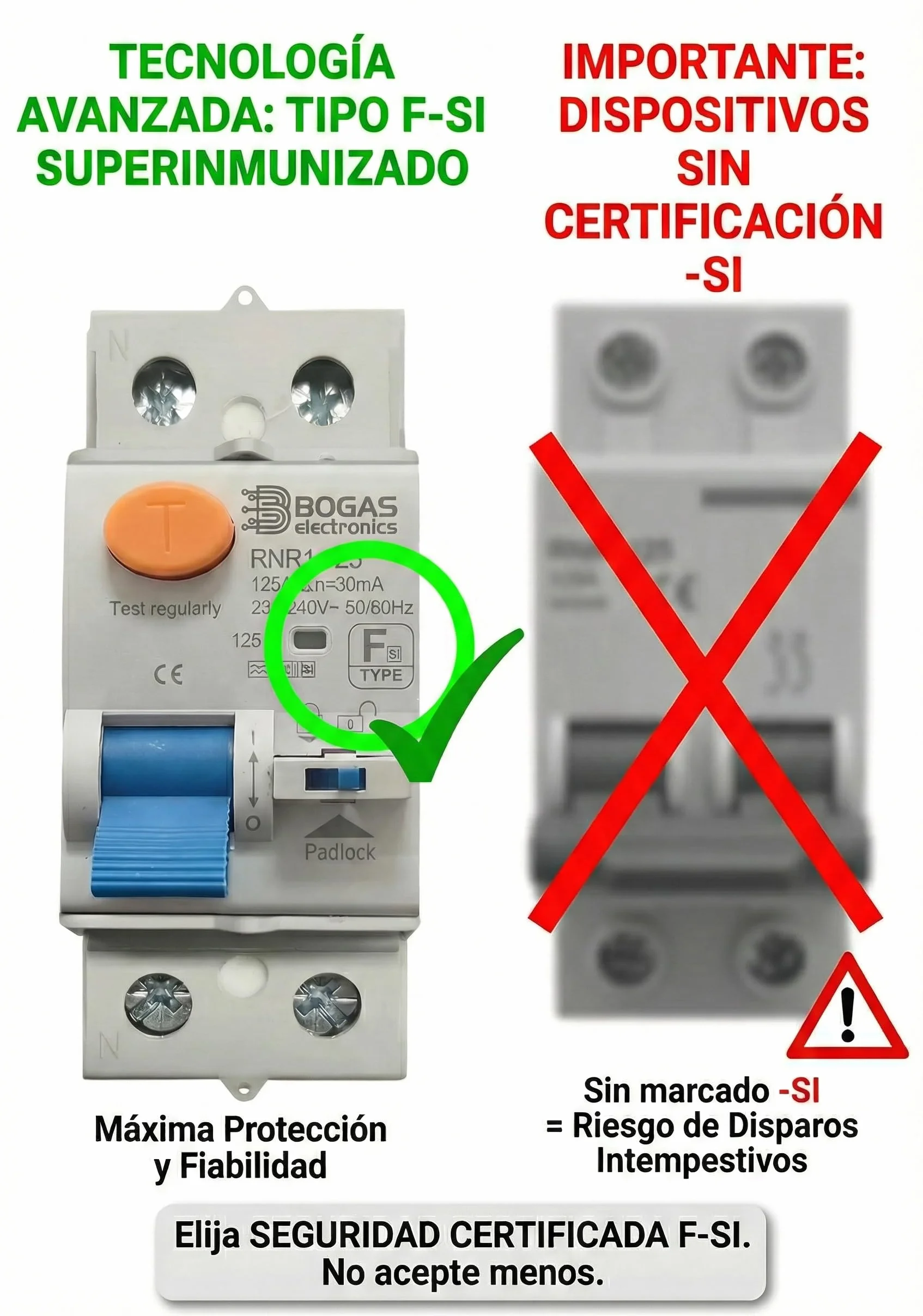 Diferencial electrico Type F-SI |40 amperios|300mA|2 polos (N+F)| con certificaciones oficiales y C E.