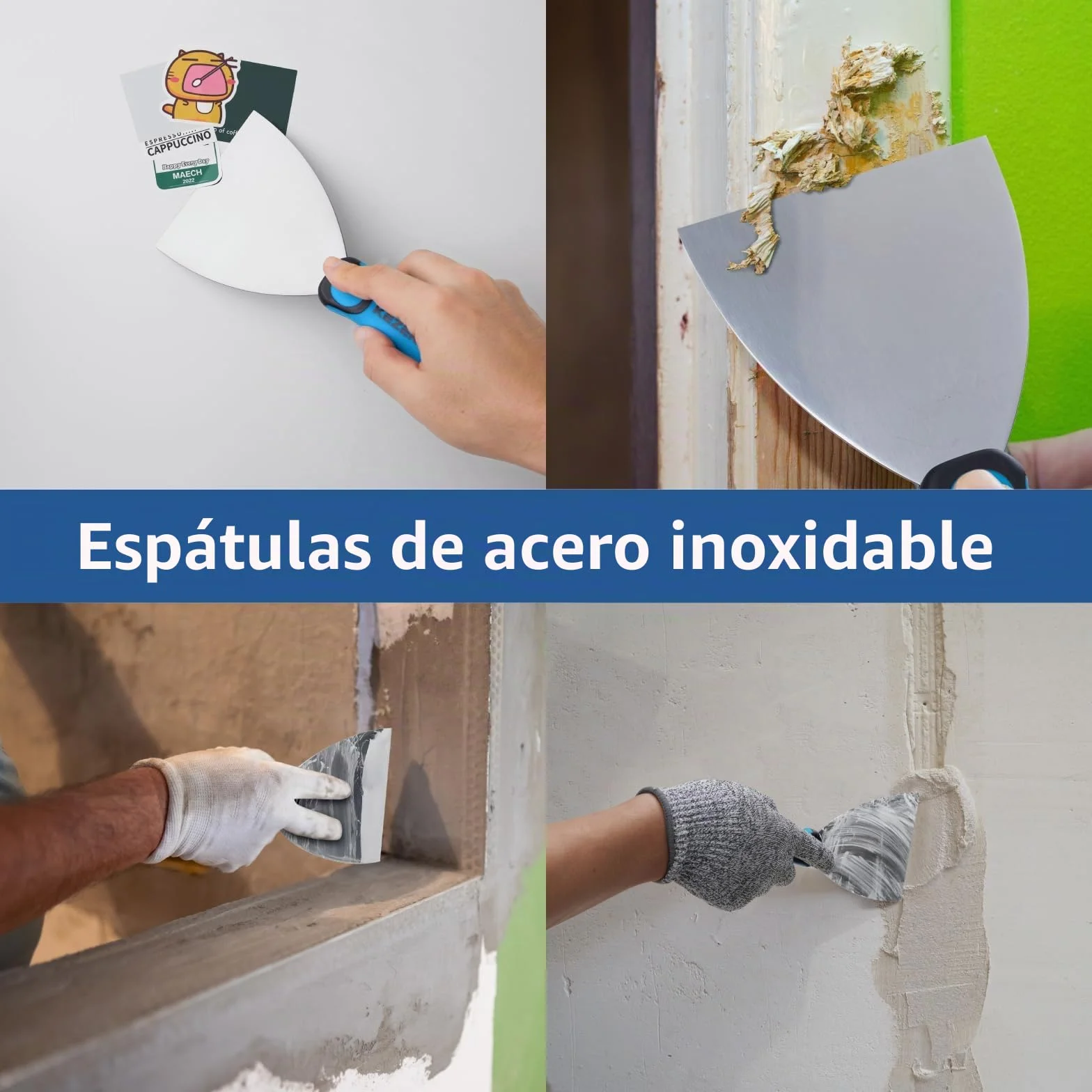 KEZERS Kit de Herramientas Manuales para Paneles de Yeso, 5 Cuchillos de Acero Inoxidable Con Extremo de Martillo de Metal, Incluye Cuchillo de Masilla y Cinta