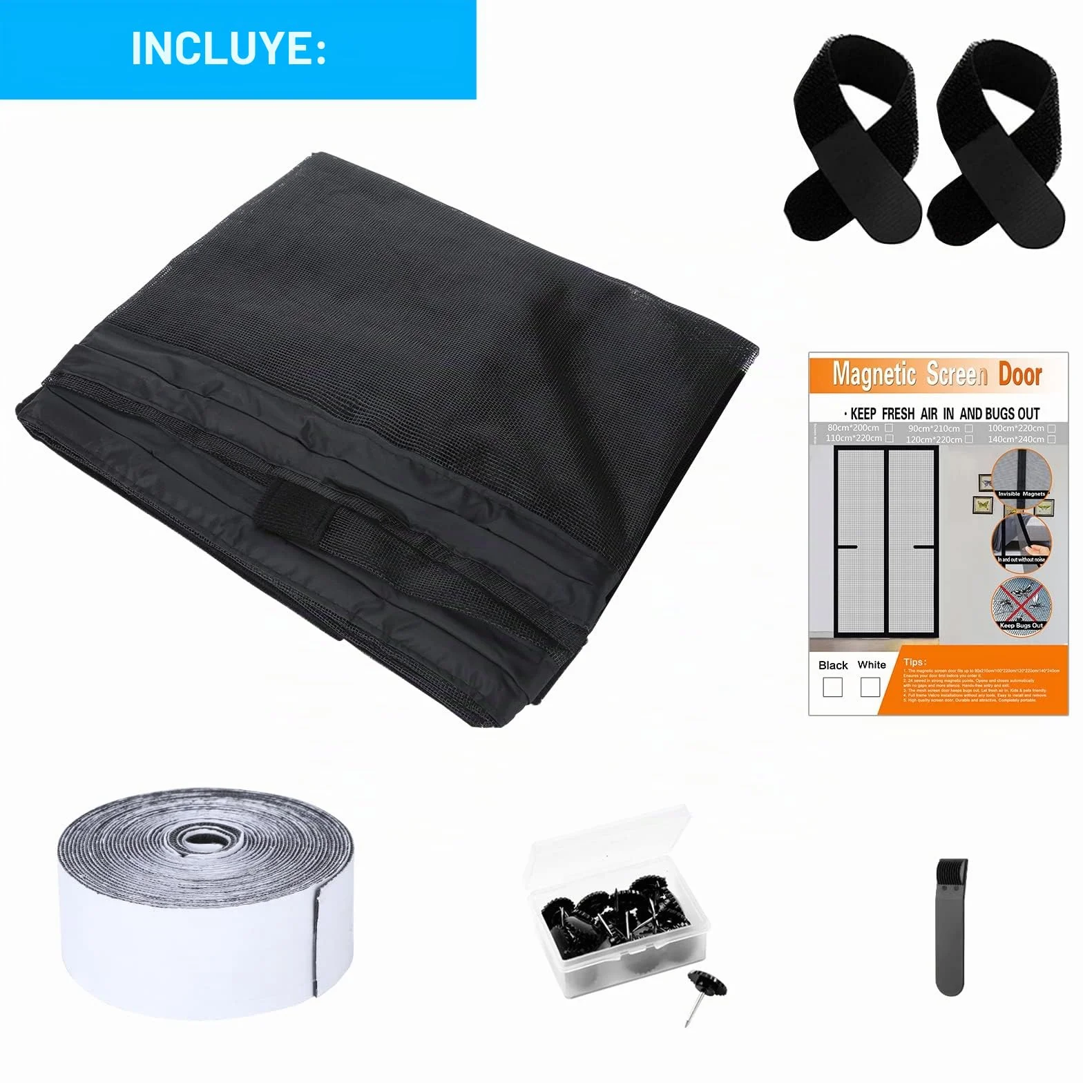 Mosquitera Magnética para Puerta 90x210cm Fibra de Vidrio Sin Taladrar Cortina Magnética Negro