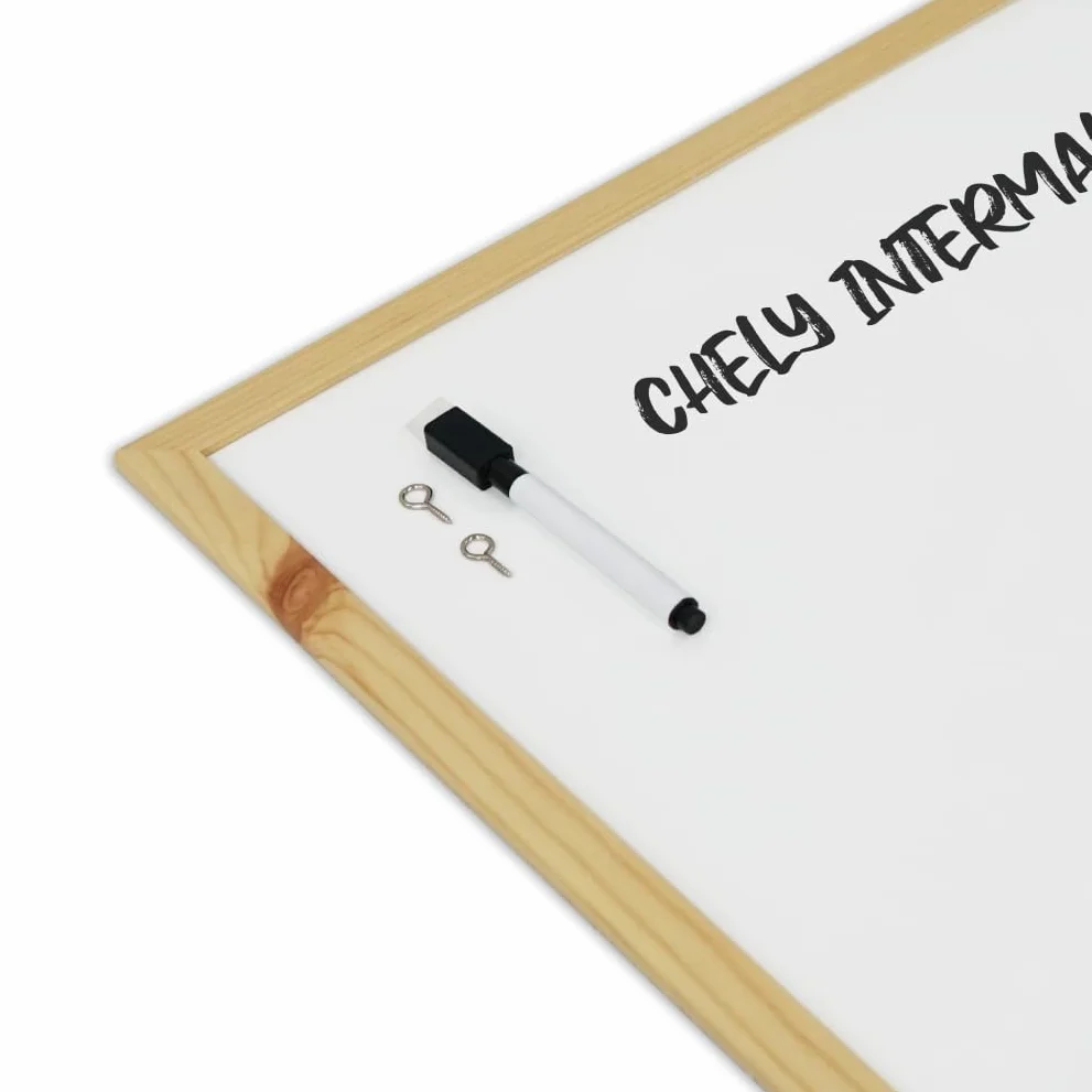 CHELY INTERMARKET Pizarra Blanca Esmaltada 50x70 cm Marco Madera Incluye Rotulador Borrador Kit Colgar