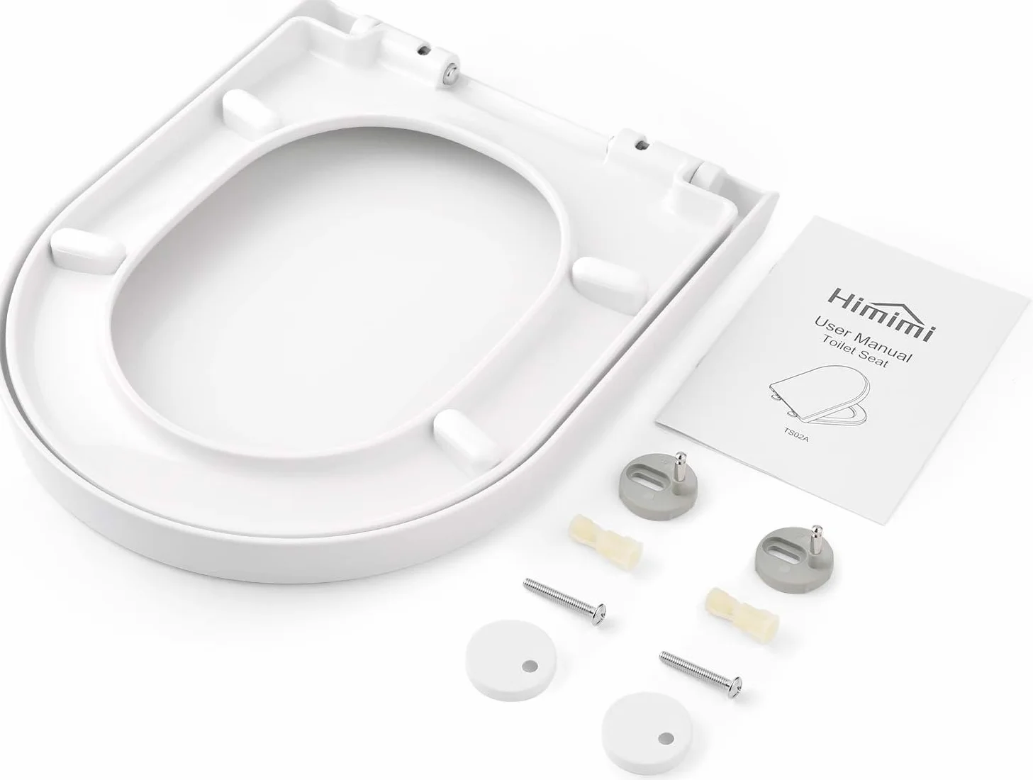 Himimi Tapa WC Universal, Asiento para Inodoro, Asiento de Inodoro en Forma de D, Tapas de Water Cierre Suave Lento, Bisagras Ajustables, Desmontaje Rápido, Fácil de Limpiar(450 x 361 x 53 mm)