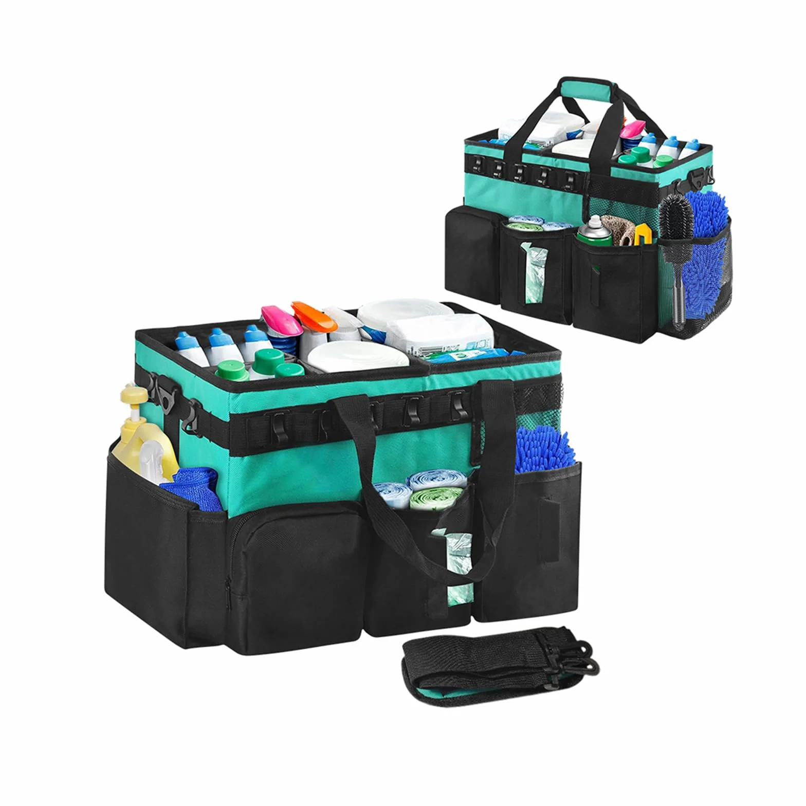 Bolsa Organizadora de Productos de Limpieza, 39 X 24 X 27 Cm Cesta de Limpieza Portatil con Correas para El Hombro y Compartimento Separador para El Hogar, Coche, Cocina, Baño, Compras