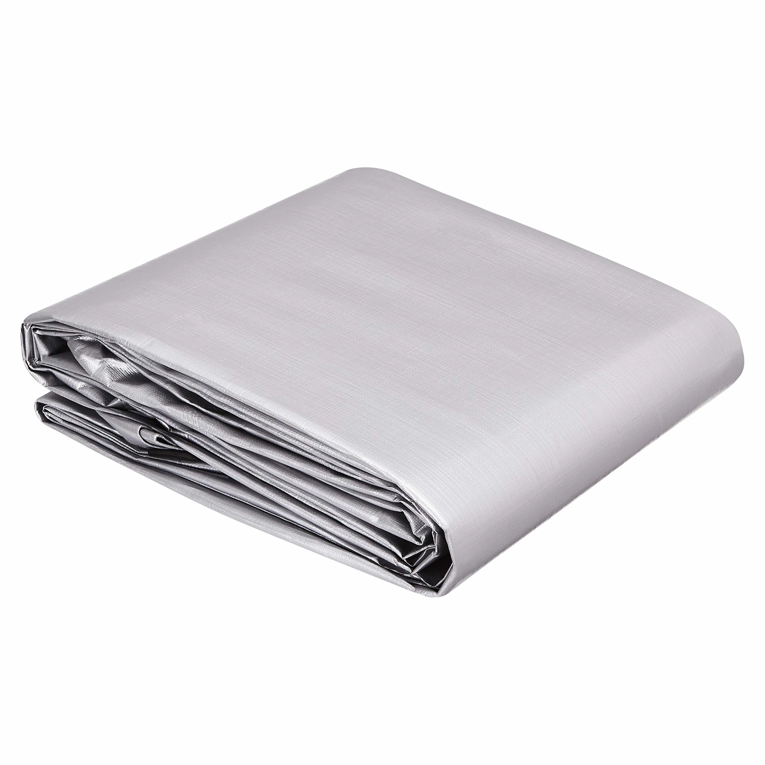 Amazon Basics Lona de poliéster multiusos A prueba de agua, Pack de 1 unidad, 3.6 x 6 m, 0.4 mm de espesor, 6kg, Plateado Y Negro